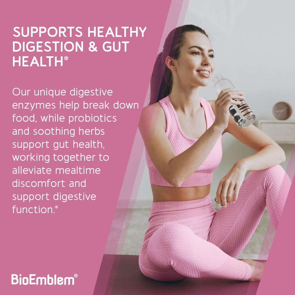BioEmblem Digestive Enzymes with Probiotics – 10 Enzymes, 1B CFU, 60 Veggie Capsules | Non-GMO
