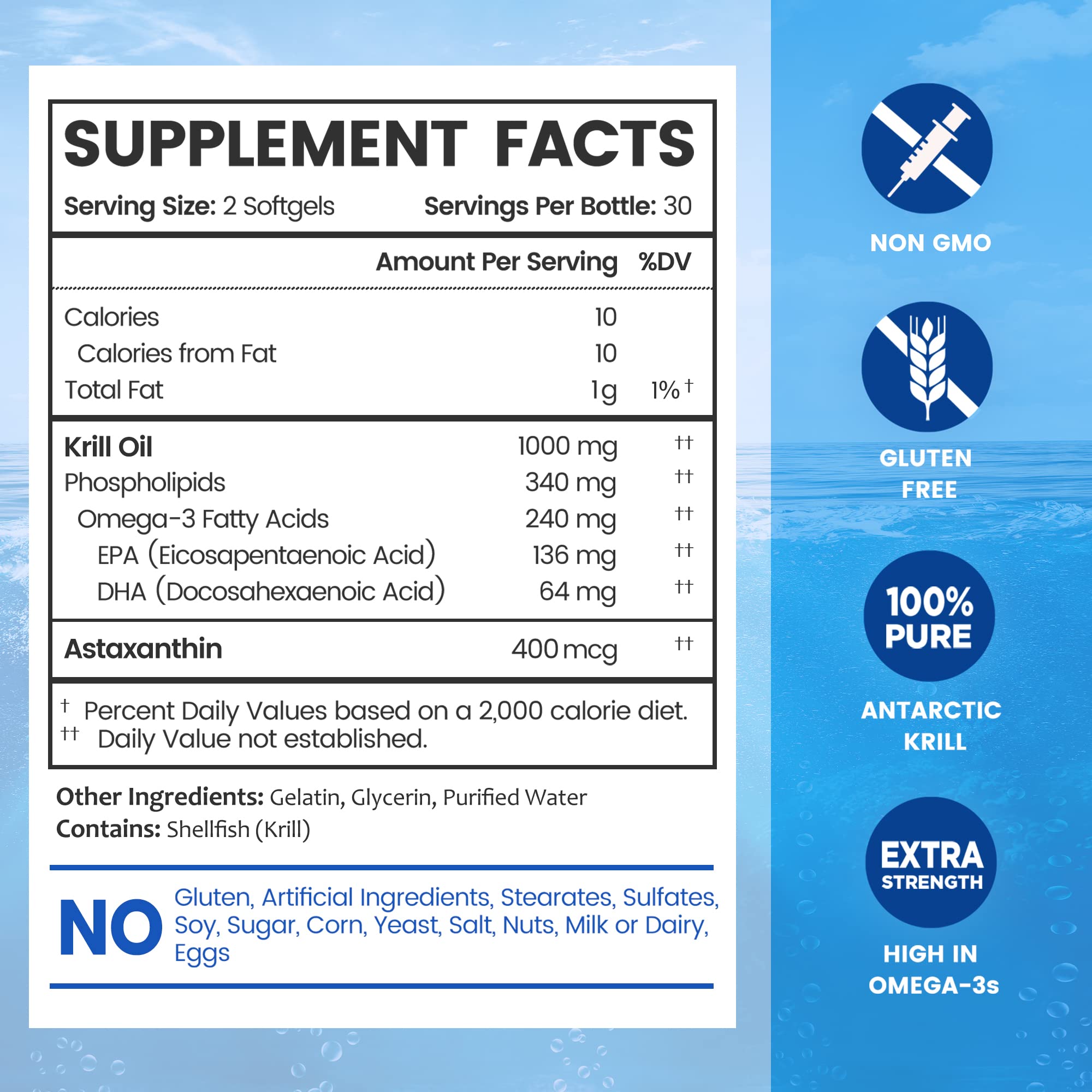 BioEmblem 3 Pack Antarctic Krill Oil 1000mg Softgels – Omega-3 EPA/DHA, Astaxanthin, Phospholipids, Non-GMO, Gluten Free, 180-Count