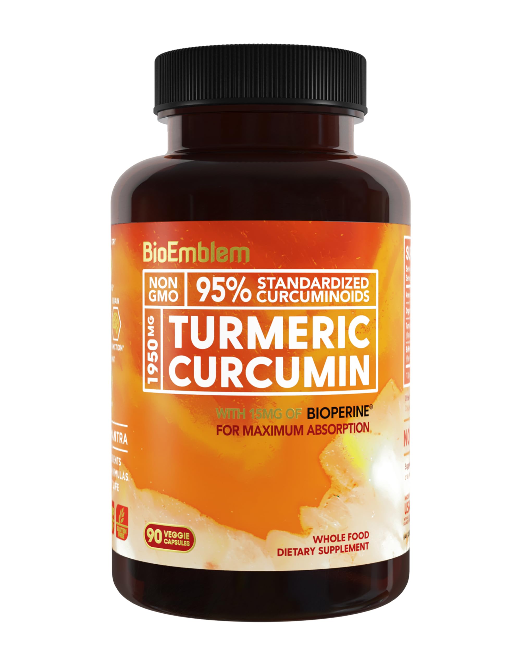 BioEmblem Turmeric Curcumin with BioPerine | Joint & Heart Health | California Made