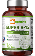 Biogenuine Super B-15 100 Vcaps – DMG, TMG, Calcium, Niacin for Energy