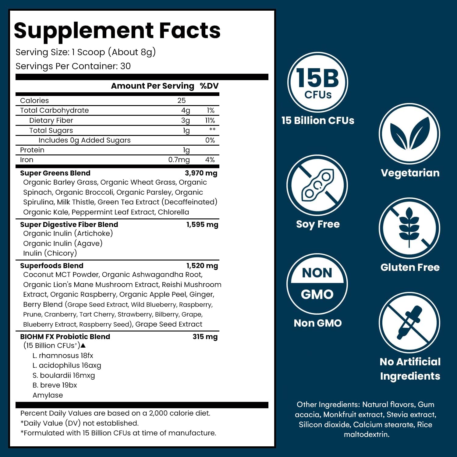 BIOHM Super Greens – 34-Ingredient Green Superfood Powder with Probiotics & Digestive Enzymes (Mixed Berry)