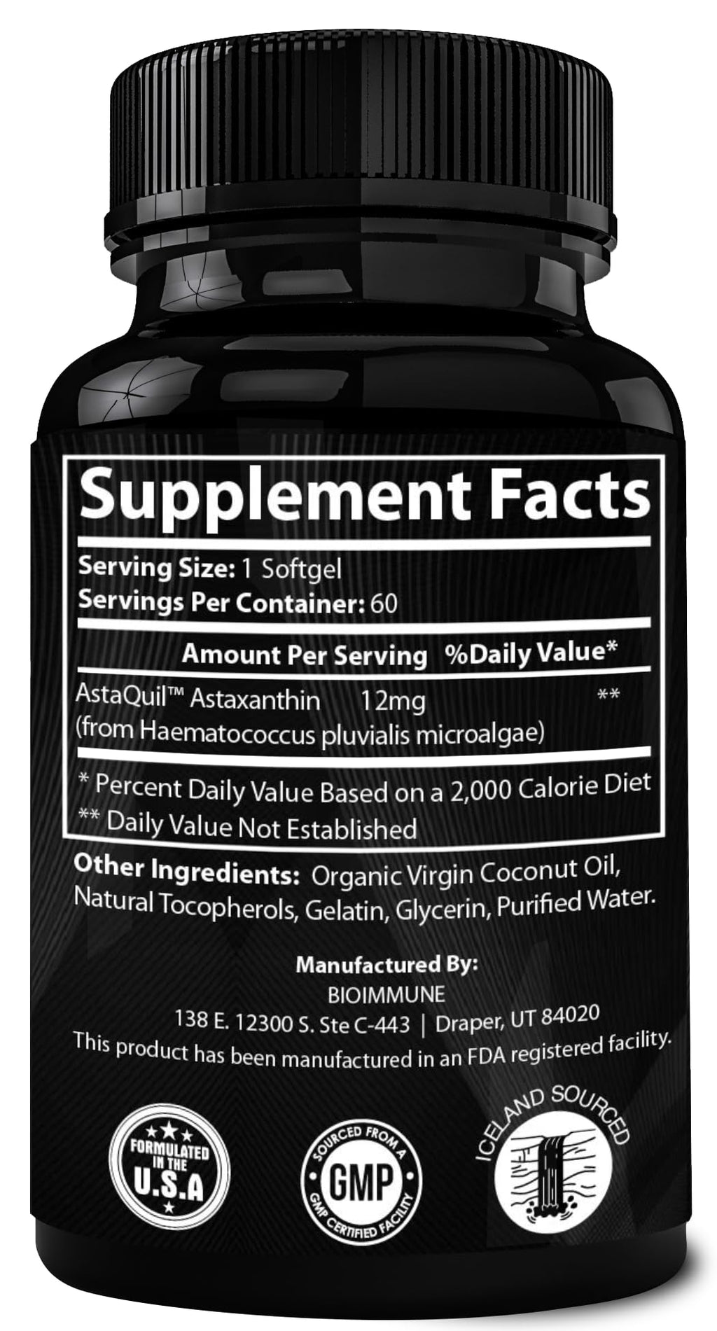 BioImmune 2 Pack AstaQuil Astaxanthin 12mg, 120 Softgels + Organic Coconut Oil