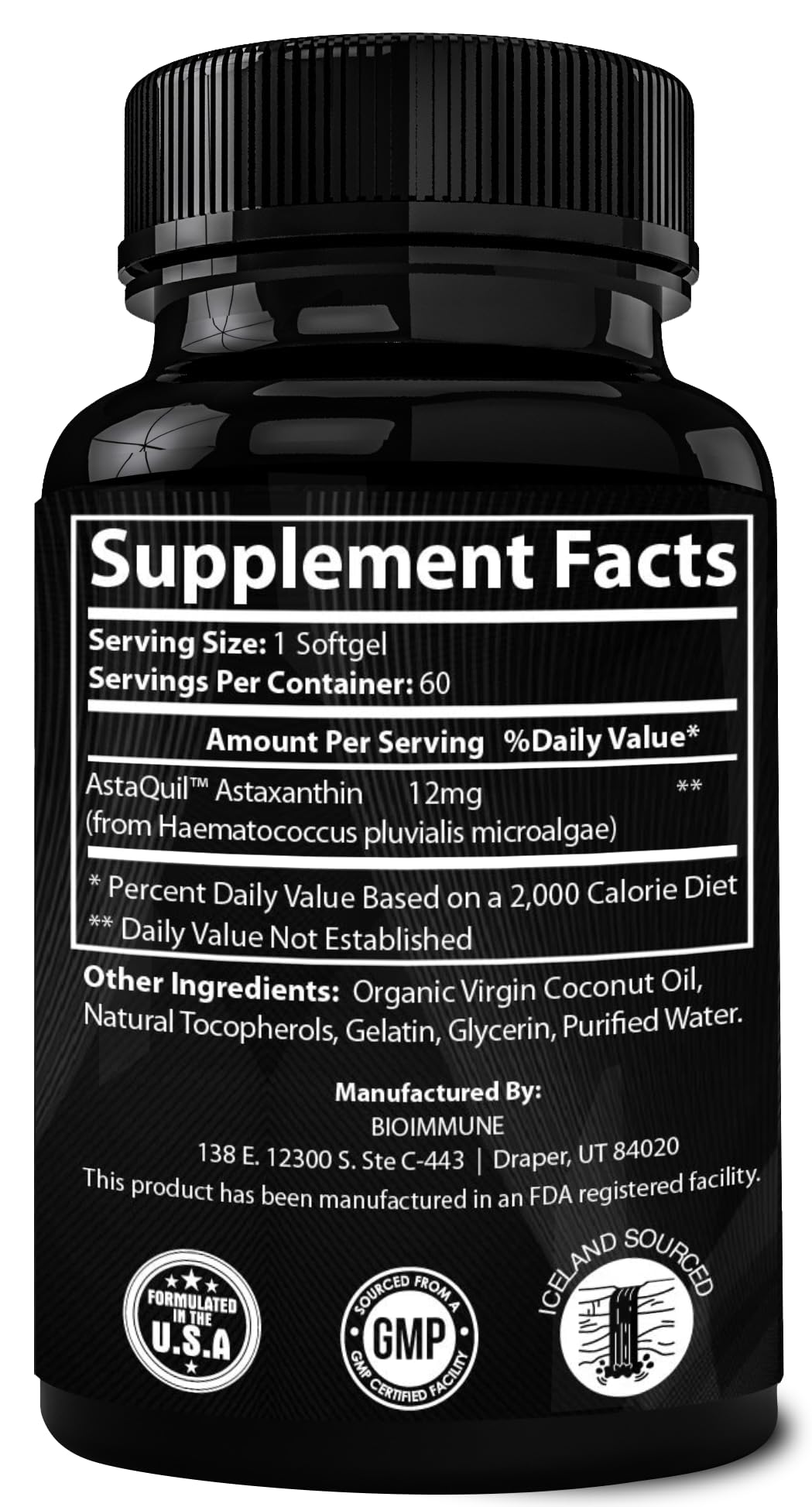 BioImmune 2 Pack AstaQuil Astaxanthin 12mg, 120 Softgels + Organic Coconut Oil