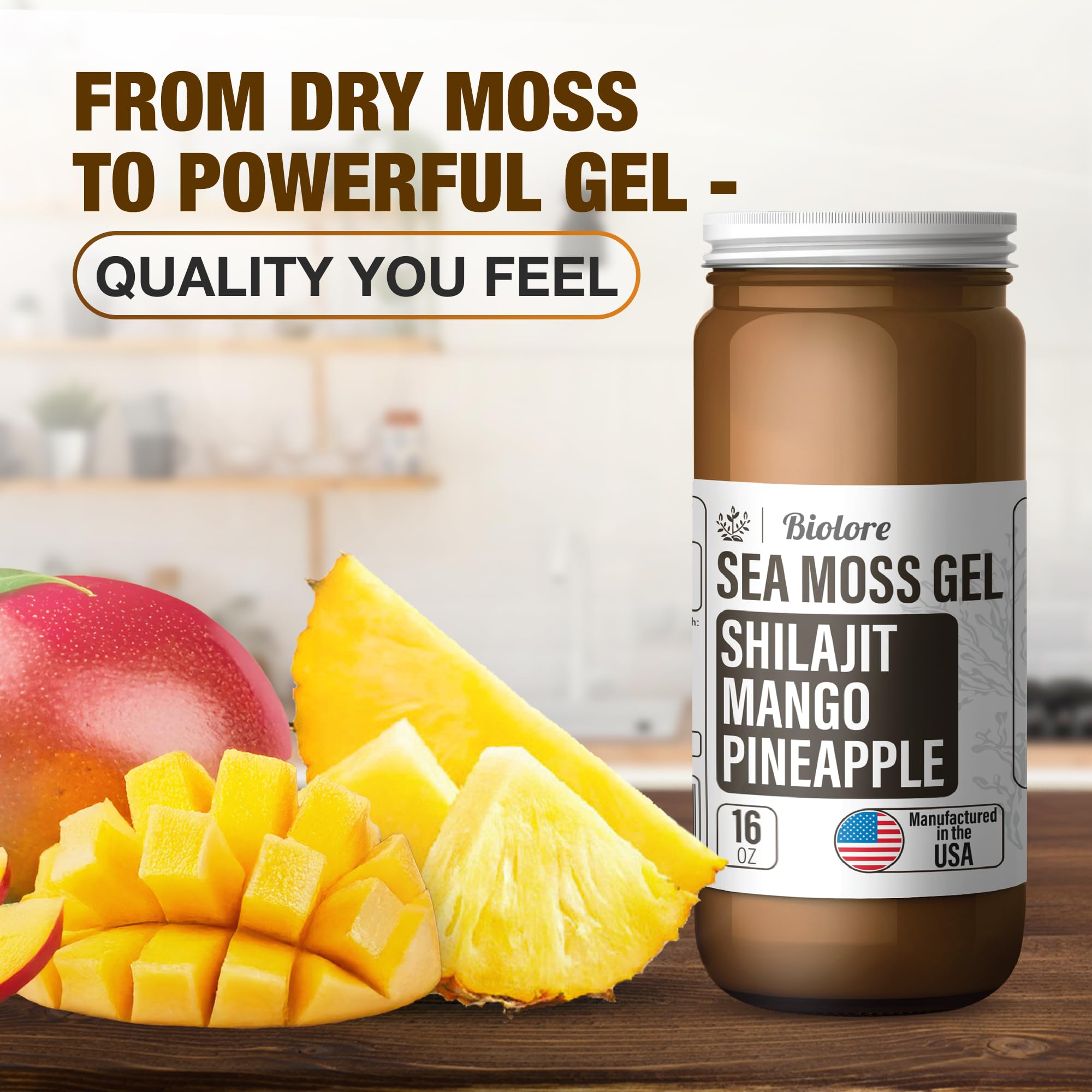 Biolore Sea Moss Gel with Shilajit – Mango Pineapple, 16 oz (Vegan, Gluten-Free)