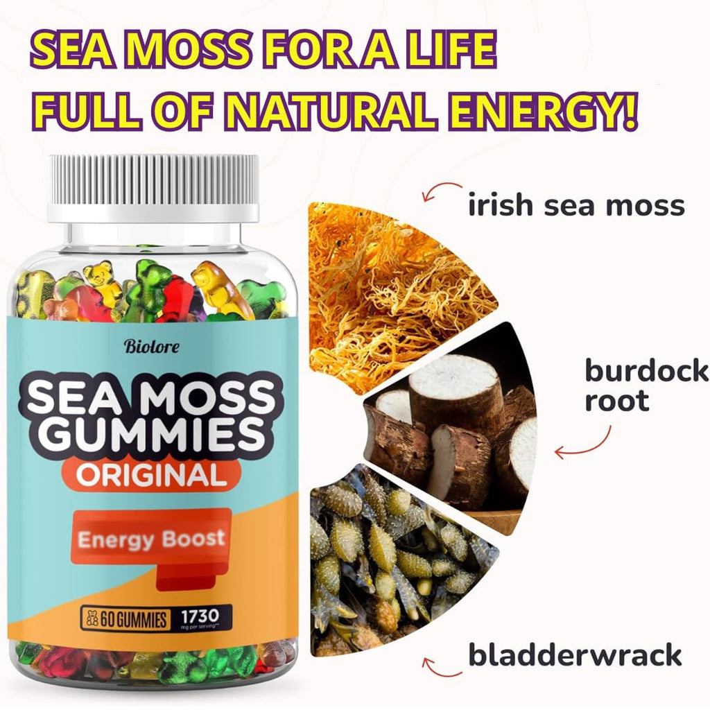 Biolore Sea Moss Gummies - Vegan 3-in-1 with Bladderwrack & Burdock, 60pcs