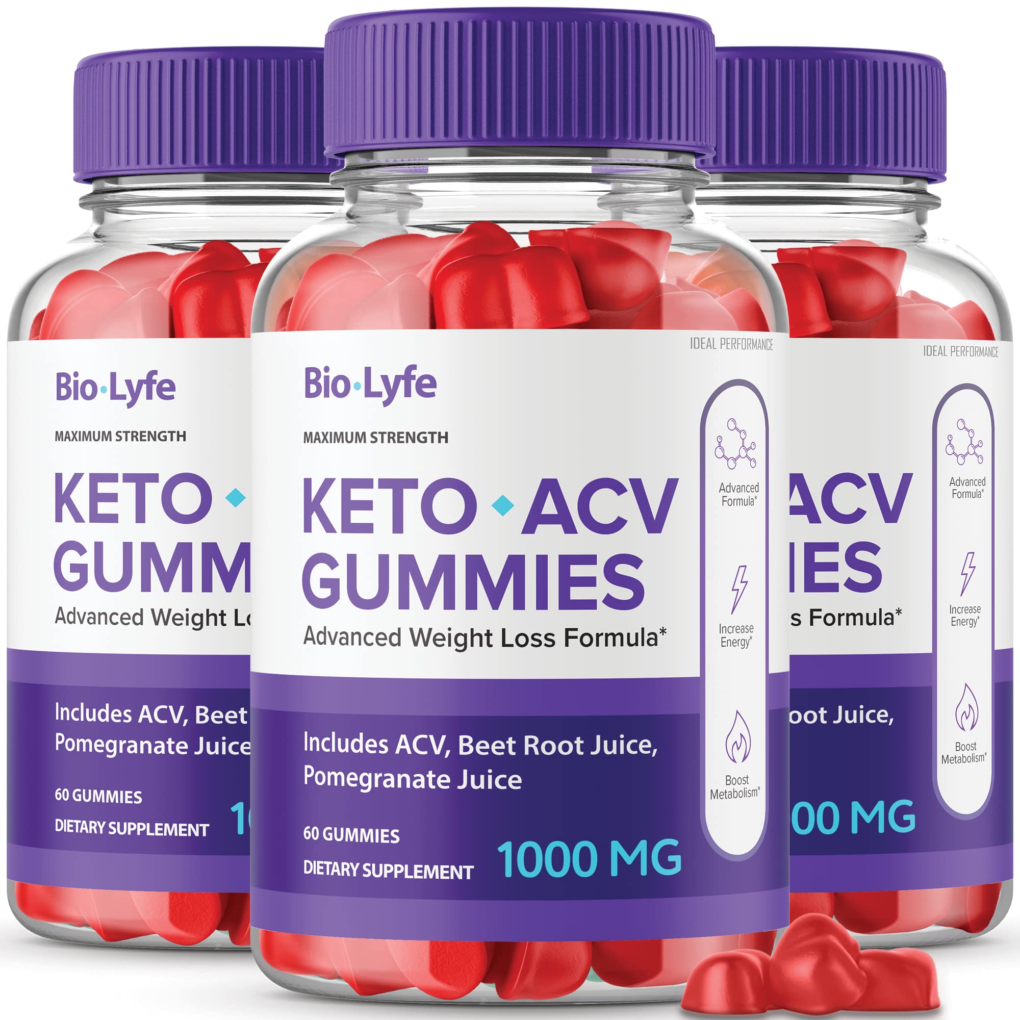 Biolyfe Keto + Gummies | ACV Keto Supplement Gummies – Maximum Strength (3 Pack) | All Natural Formula