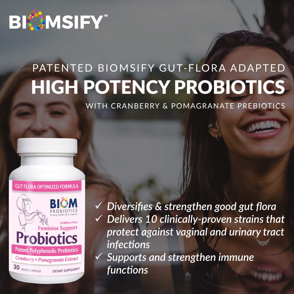 Biom Complete Feminine Balance Probiotics + Prebiotics for Women – Gluten & Dairy Free, 30 Servings