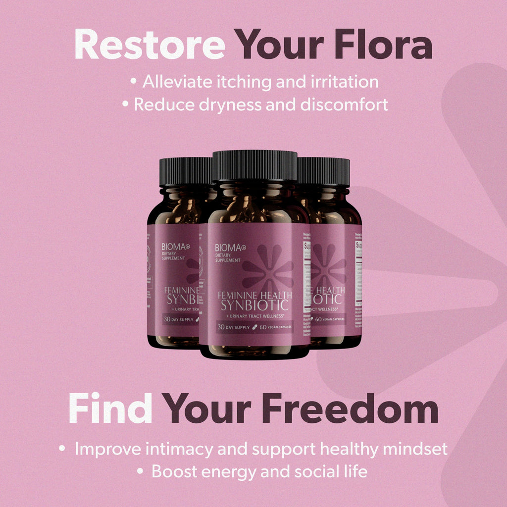 BIOMA Feminine Health Synbiotic – Probiotics, Cranberry & Tributyrin for Vaginal pH, Urinary & Digestive Support | 60 Capsules