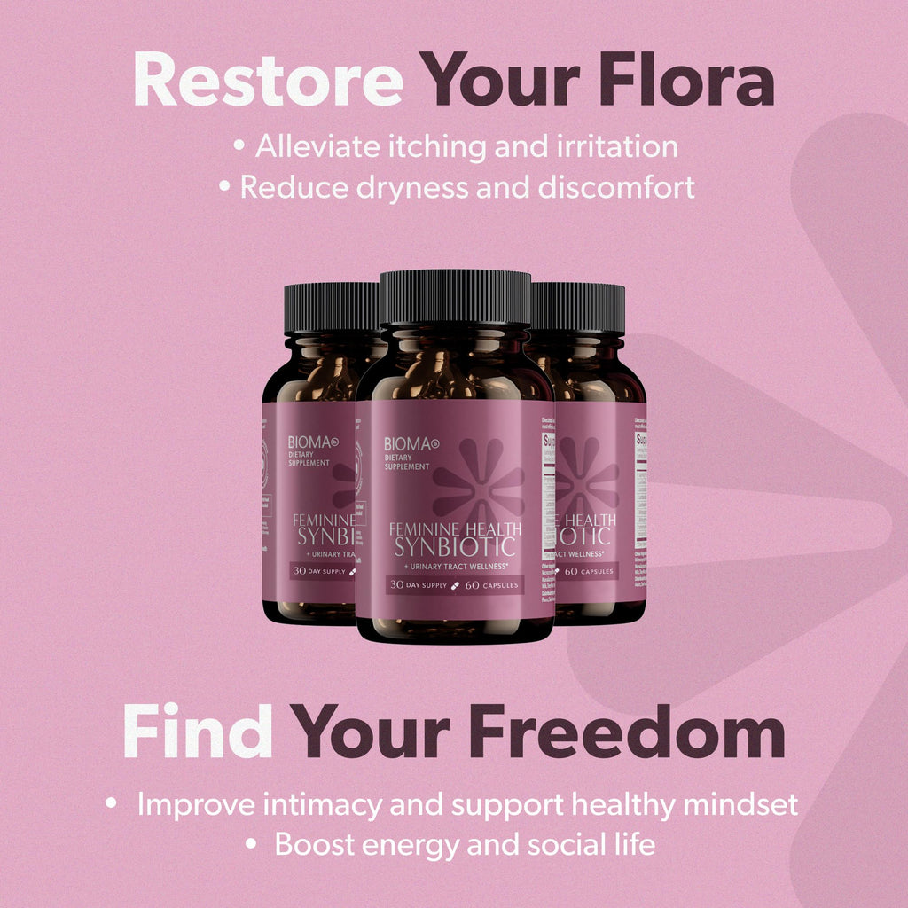 BIOMA Feminine Health Synbiotic – Probiotics, Cranberry & Tributyrin for Vaginal pH, Urinary & Digestive Support | 60 Capsules