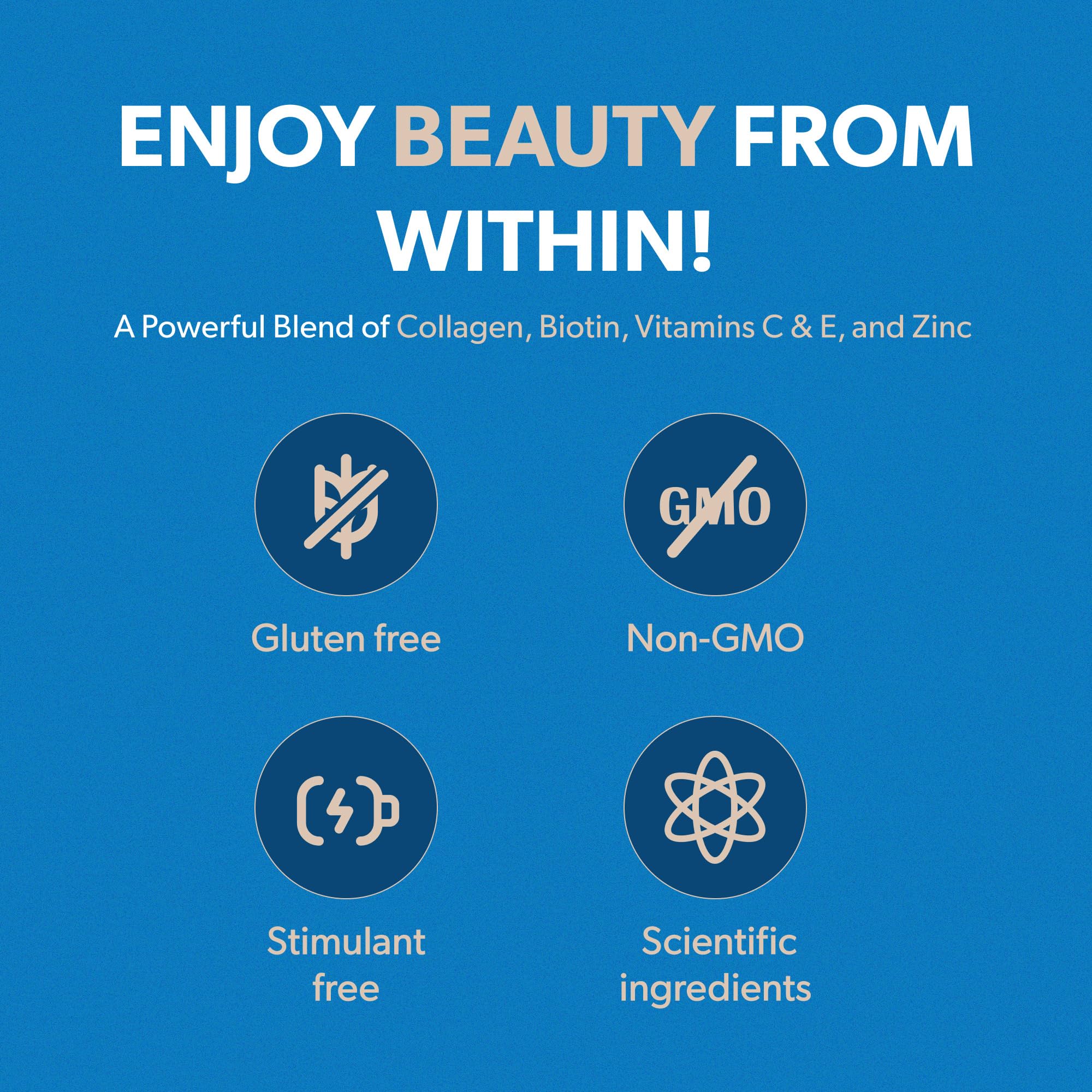 BIOMA Hair, Skin & Nails Beauty Gummies – Biotin, Collagen, Zinc & Vitamins C & E | Gluten-Free | 60 Gummies (30-Day Supply)