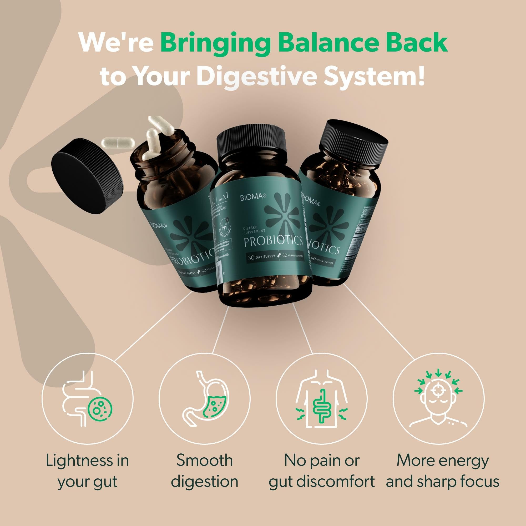 BIOMA Probiotics – Digestive Health Probiotic with XOS, Tributyrin & Bifidobacterium — 180 Delayed-Release Capsules (90-Day Supply)