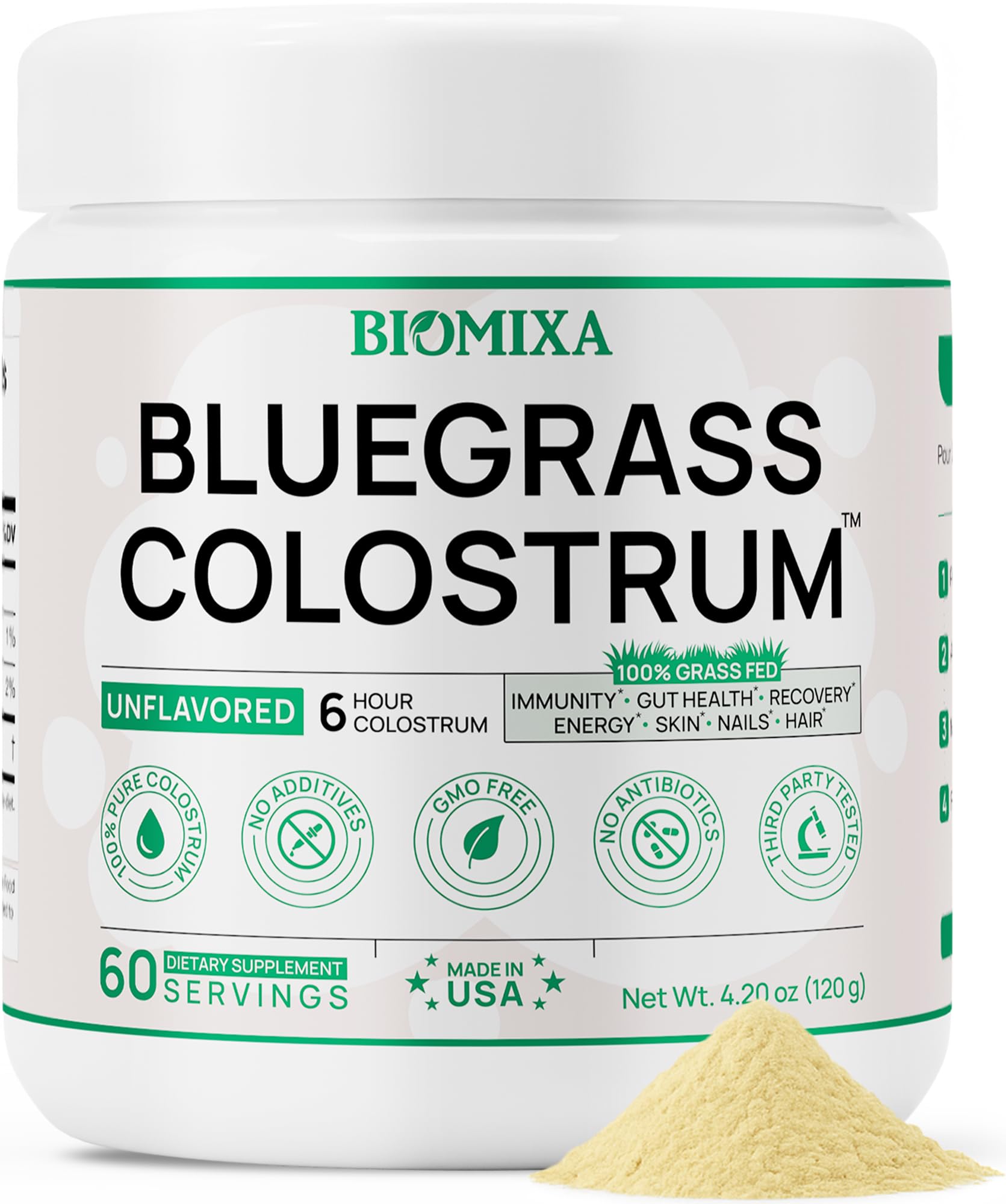 Bovine Colostrum Supplement – 100% Pure, Grass-Fed, Unflavored (60 Servings) | Made in USA