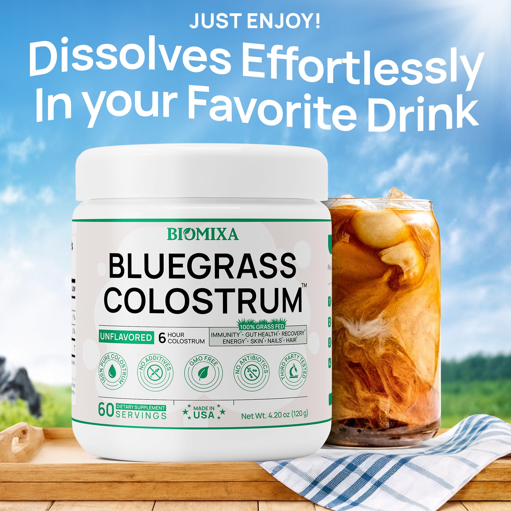 Bovine Colostrum Supplement – 100% Pure, Grass-Fed, Unflavored (60 Servings) | Made in USA