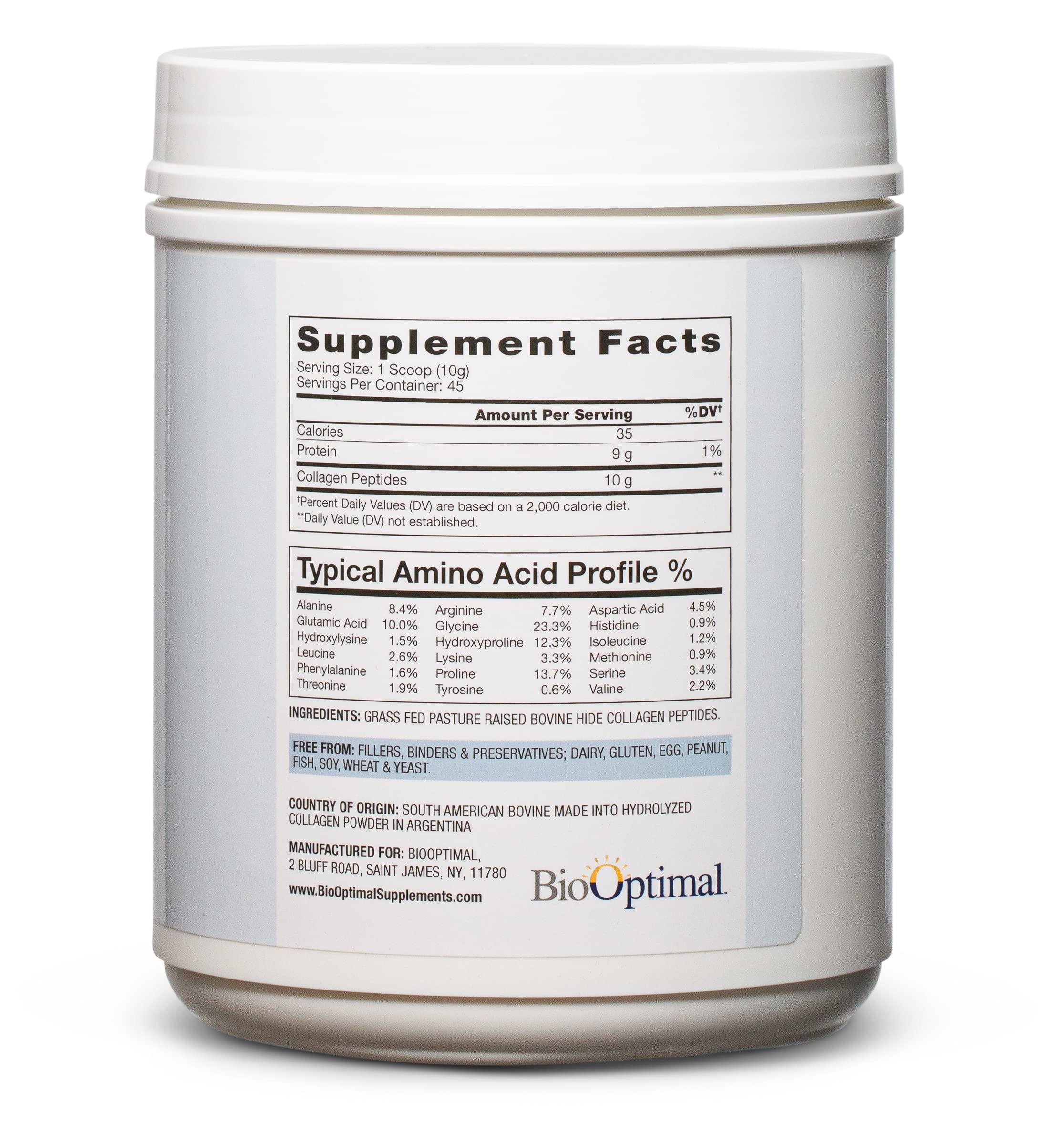 BioOptimal Collagen Peptides Powder – Grass-Fed & Non-GMO, Zero Sugar (45 Servings)