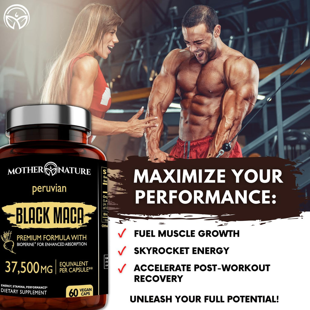 Black Maca Root 50:1 Extract 37,500mg – 60 Capsules | Organic Peruvian Maca