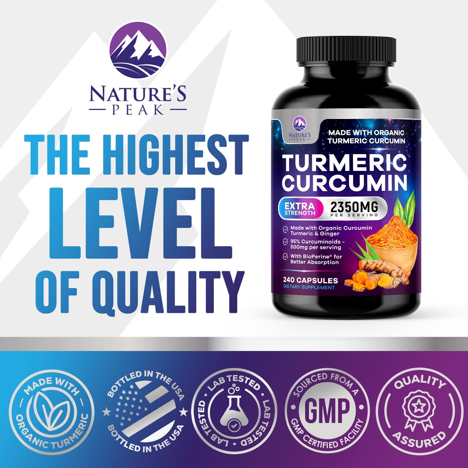 Turmeric Curcumin 2350mg with BioPerine - 240 Vegan Capsules | Joint & Immune Support