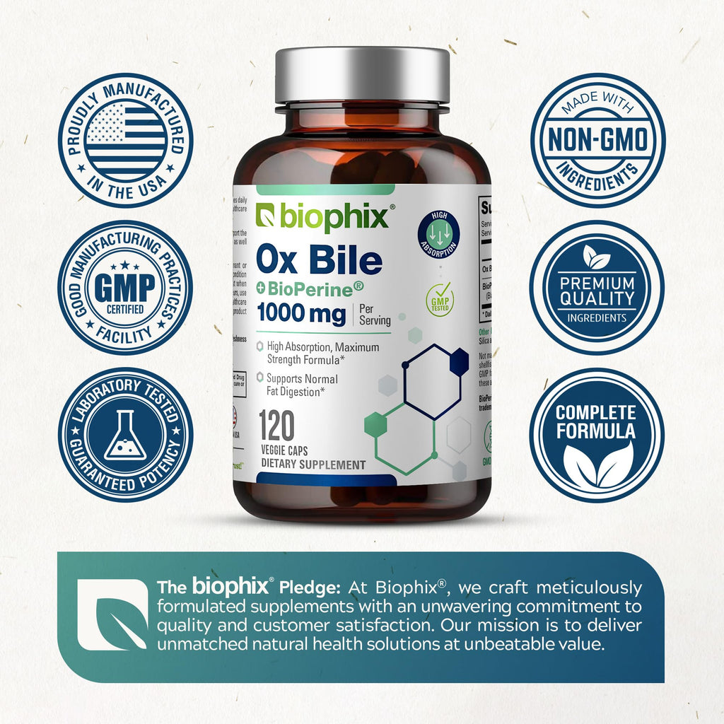 Biophix Ox Bile 1000 mg with BioPerine | 120 Veggie Capsules - Pack of 2