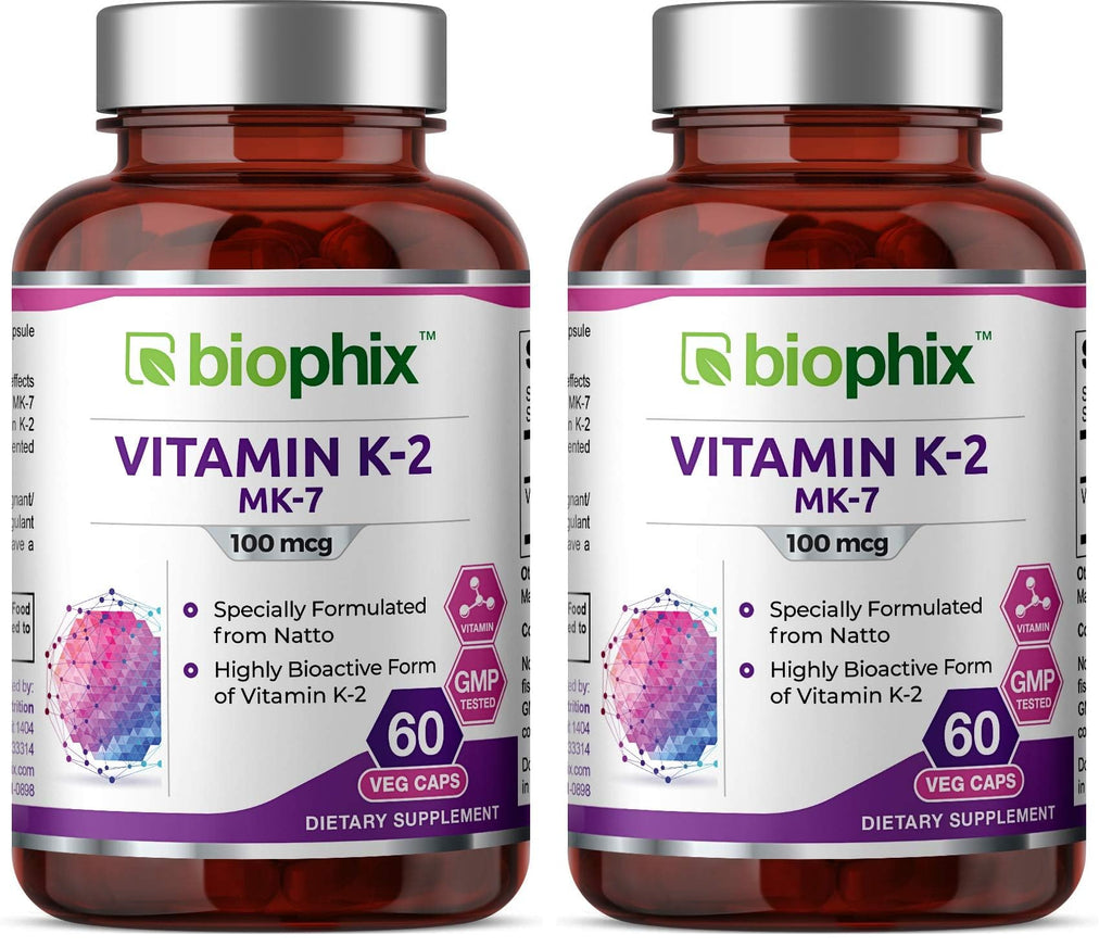 Biophix Vitamin K2 MK-7 100 mcg - 60 Veg Capsules | Pack of 2