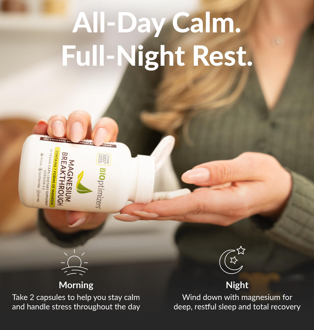 BiOptimizers Magnesium Breakthrough Complex – 7 Forms for Sleep & Cognitive Support | 60 Capsules