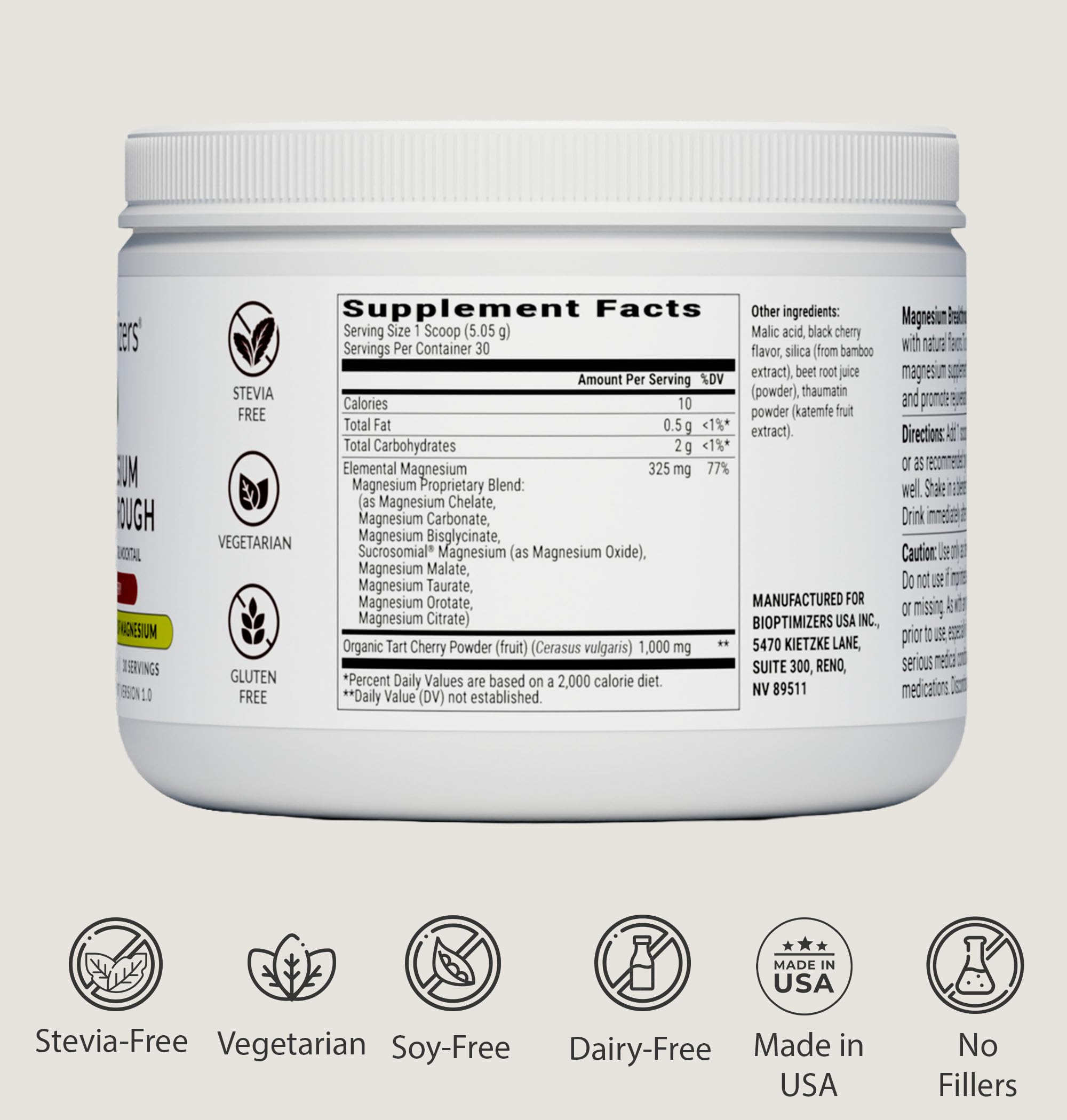 BIOptimizers Magnesium Breakthrough Drink – 8 Magnesium Forms, Electrolytes, Tart Cherry, Sleep & Recovery