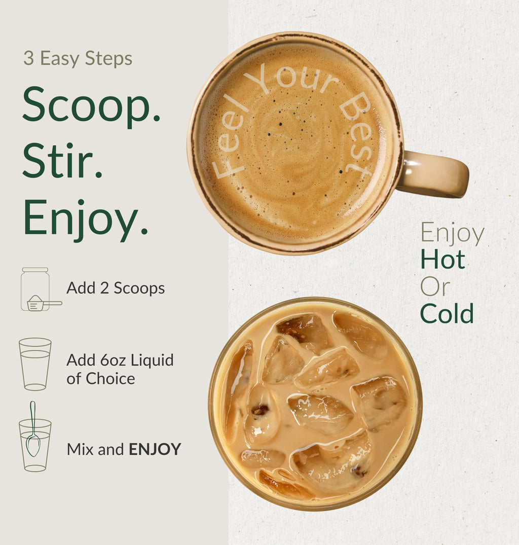 BIOptimizers Mushroom Coffee Alternative – Salted Caramel with Lion's Mane, Chaga, Reishi + Collagen & MCT (15 Servings)