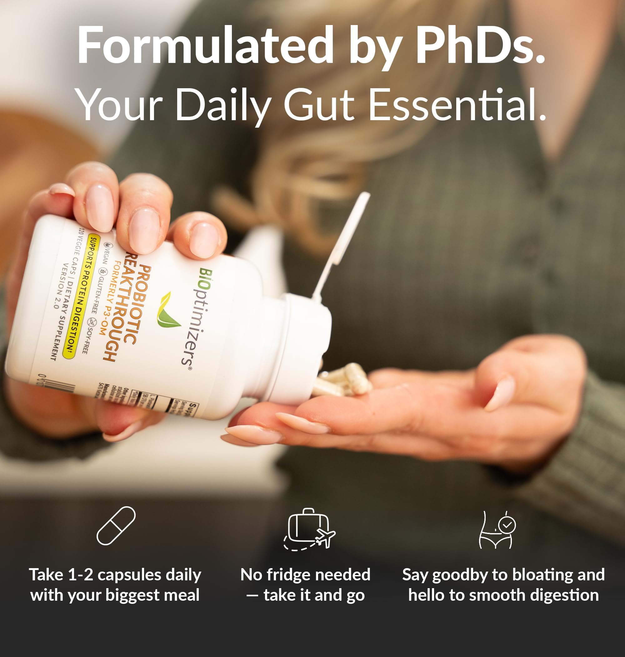 BiOptimizers Probiotic Breakthrough | Lactobacillus Plantarum OM Probiotics & Prebiotics for Gut, Digestive & Immune Support | 30 Vegan Capsules