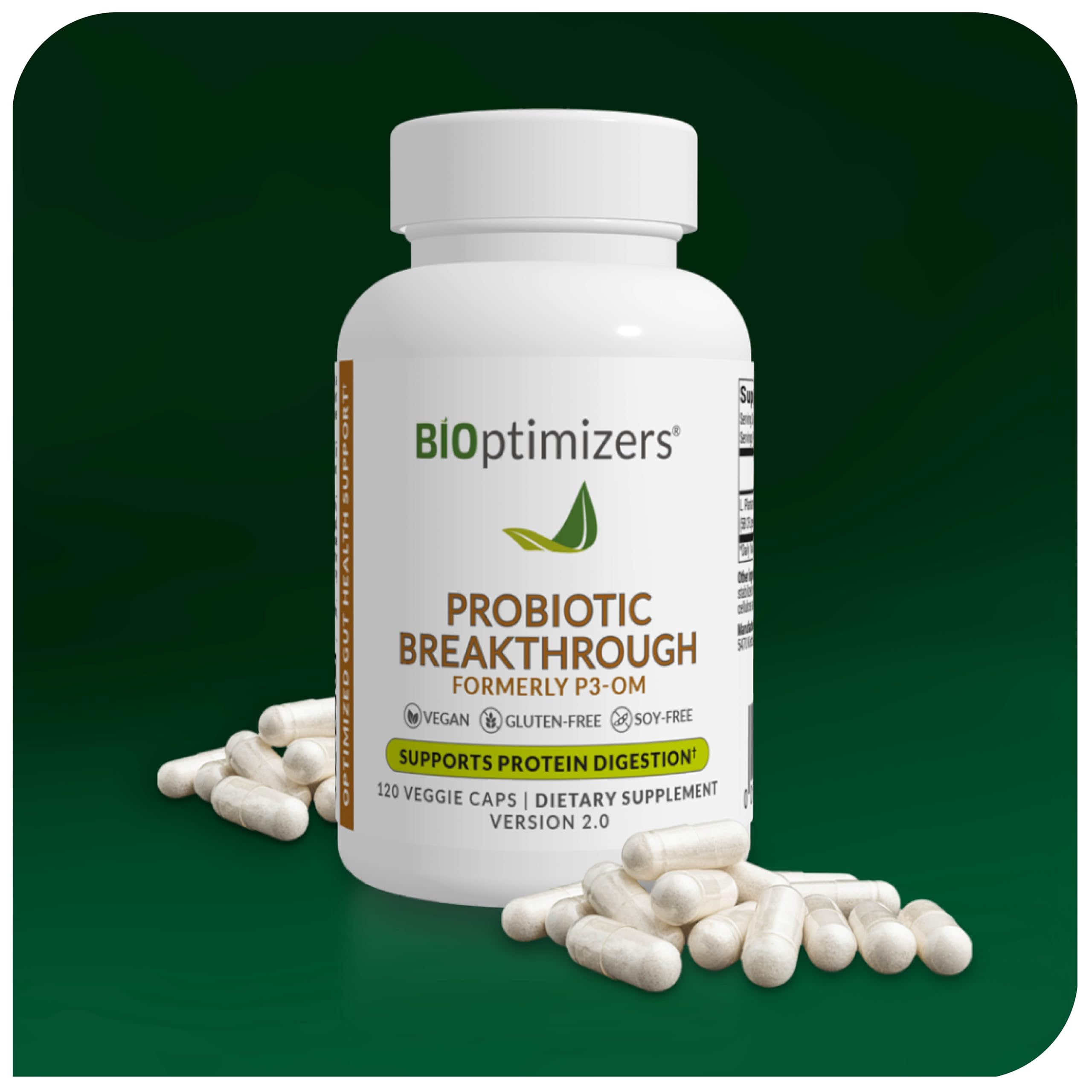 BIOptimizers Probiotic Breakthrough – Lactobacillus Plantarum OM Probiotics & Prebiotics for Gut Health, Digestion & Immunity – 120 Vegan Capsules