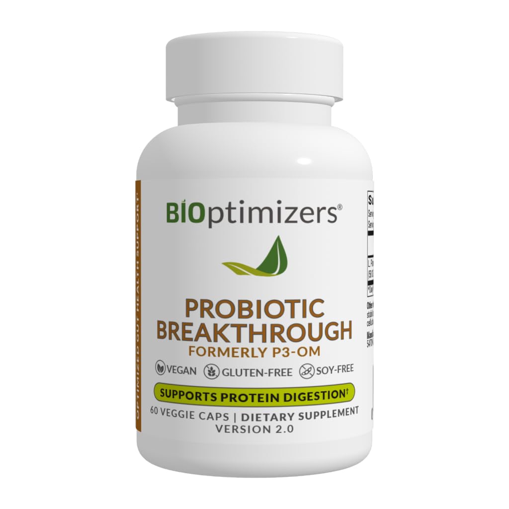 BIOptimizers Probiotic Breakthrough – Lactobacillus Plantarum OM Probiotics & Prebiotics for Gut Health, Digestion & Immunity – 120 Vegan Capsules