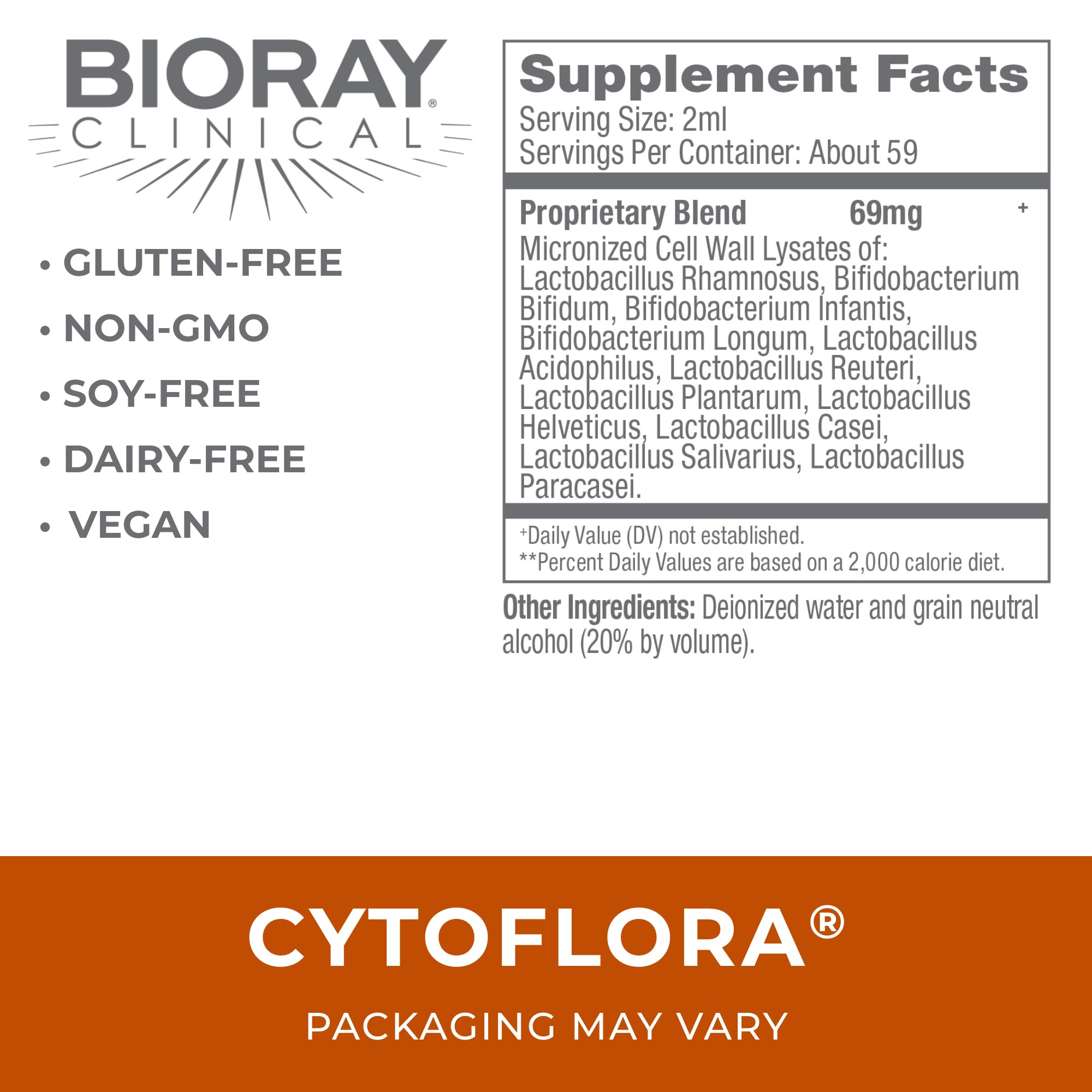 BIORAY CytoFlora Probiotic Immunity Tonic - 4 oz | Non-GMO, Vegetarian, Gluten Free