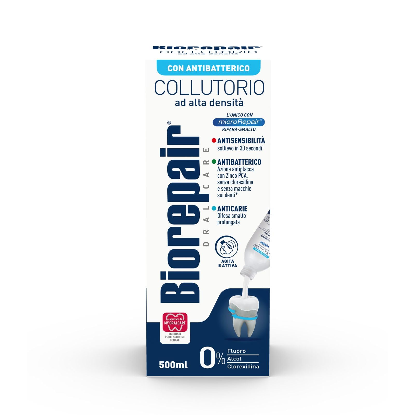 Biorepair Collutorio Mouthwash - Antibacterial, 500ml (Italian Import)