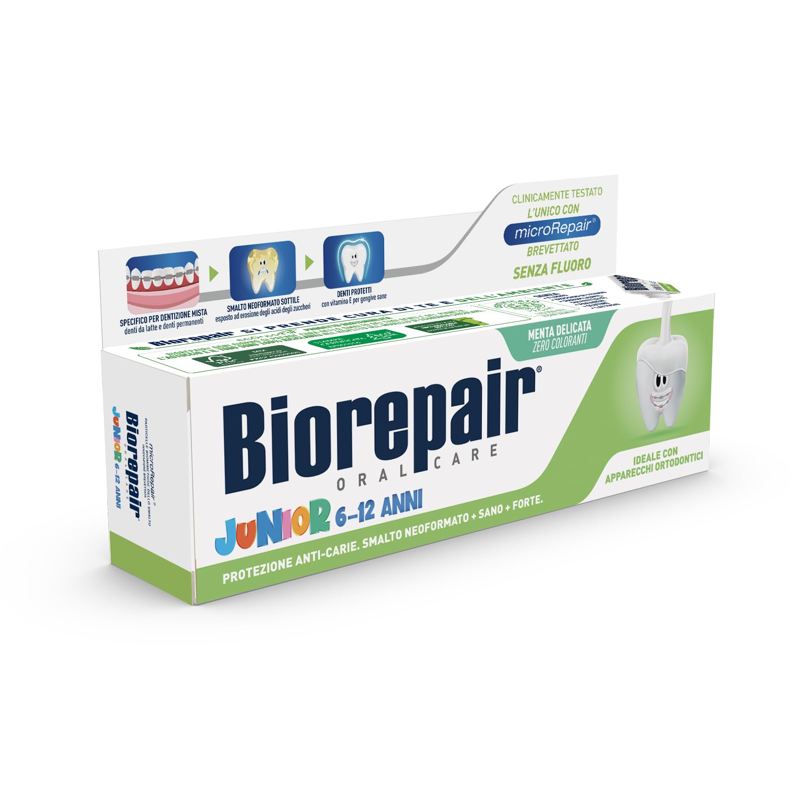 Biorepair Junior 7-14 Years Toothpaste - Fluoride Free with Mint Extract | Italian Import