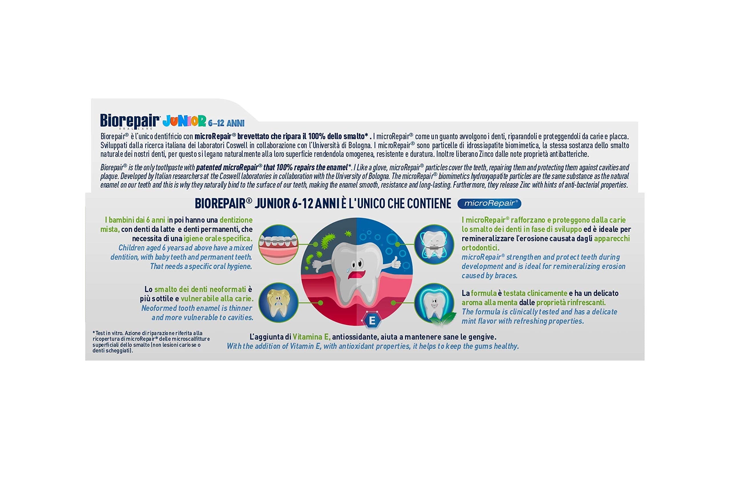 Biorepair Junior 7-14 Years Toothpaste - Fluoride Free with Mint Extract | Italian Import