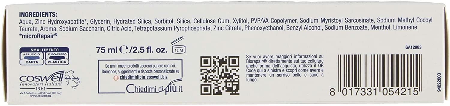 Biorepair Pro White Whitening Toothpaste with microRepair – 2x75ml (Italian Import)