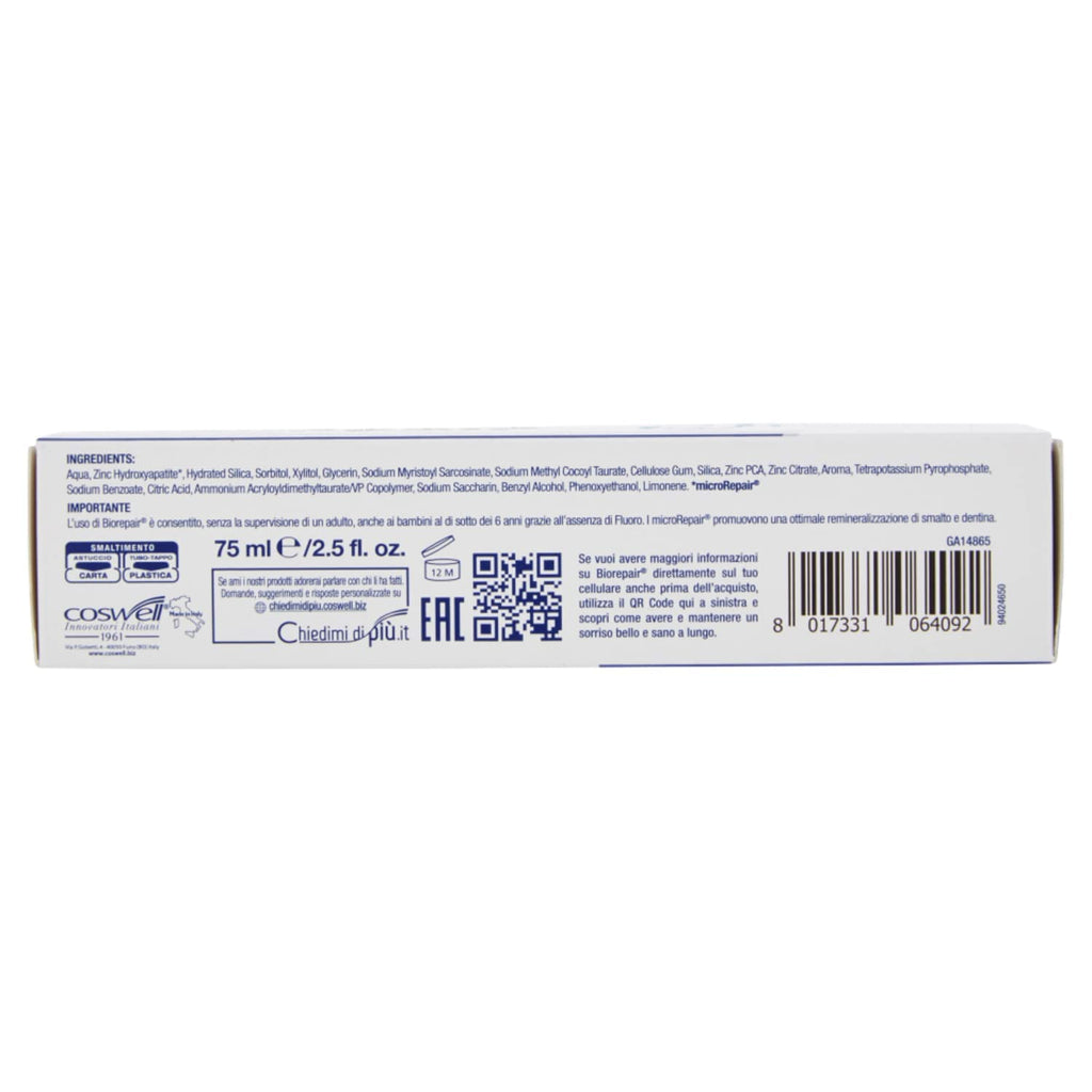 Biorepair Paste Oralcare Intensive Night Repair 75ml - Fluoride Free, Made in Italy