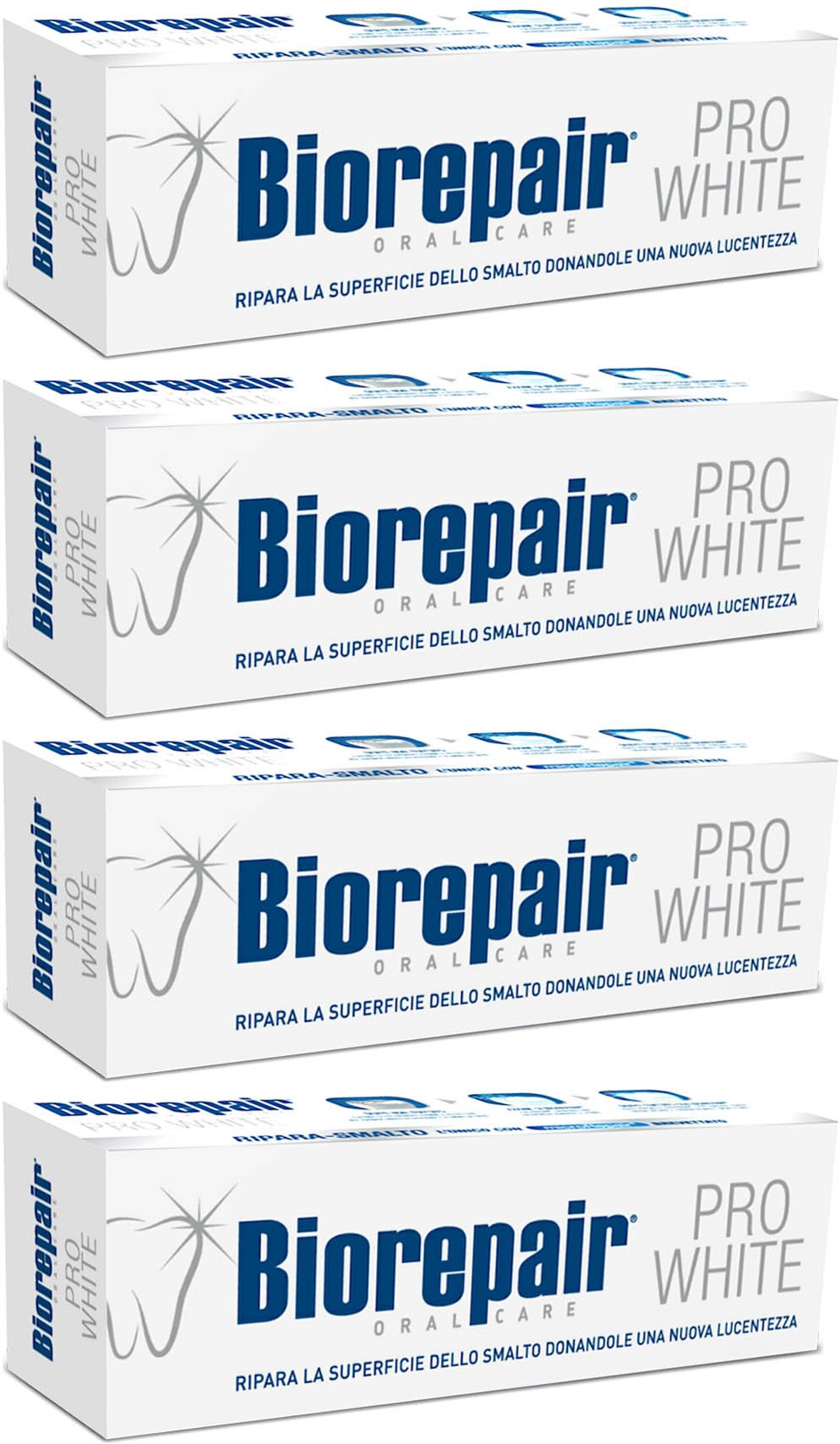 Biorepair Pro White Whitening Toothpaste with microRepair – 75ml Tubes Pack of 4 (Italian Import)