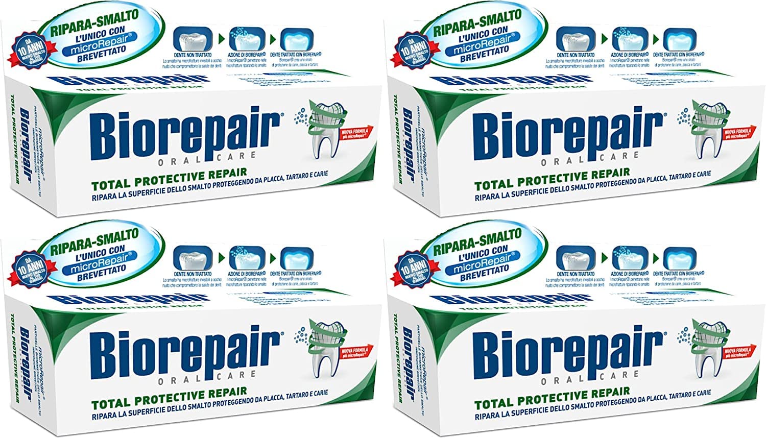 Biorepair Total Protective Repair Toothpaste with microRepair | 4 x 75 ml (Italian Import)