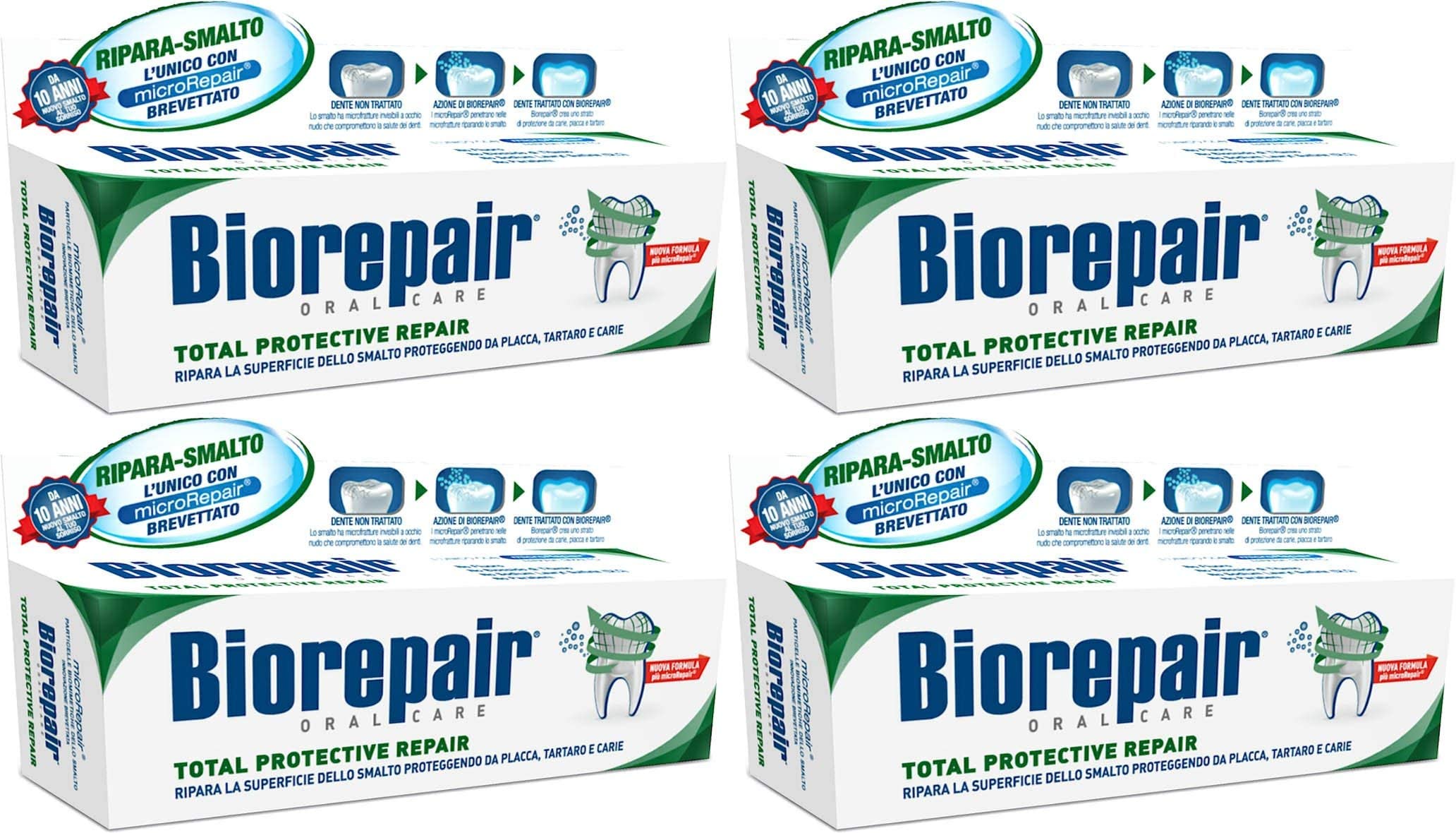 Biorepair Total Protective Repair Toothpaste with microRepair | 4 x 75 ml (Italian Import)