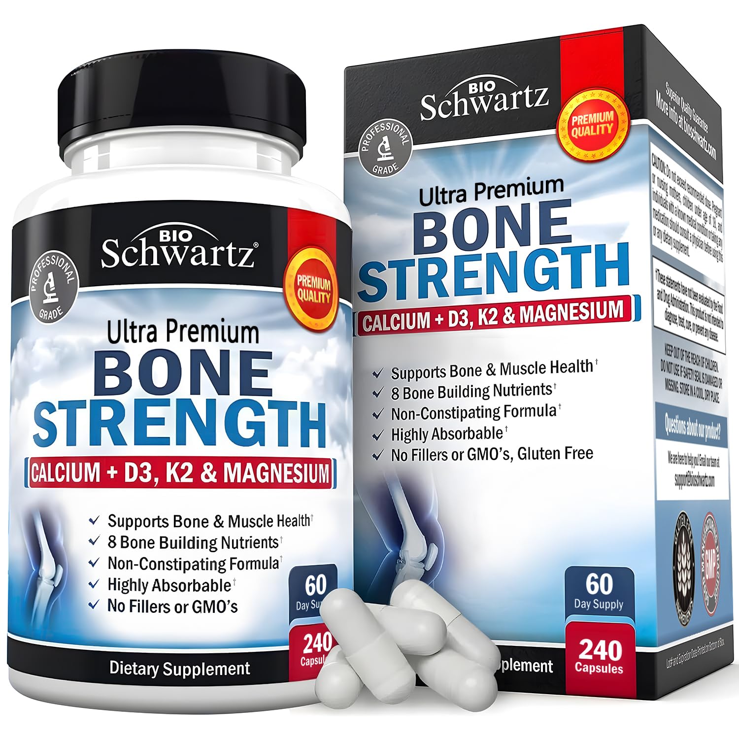 BioSchwartz Bone Strength – Gentle 9-in-1 Calcium Mg Zn D3 K2 for Women & Men