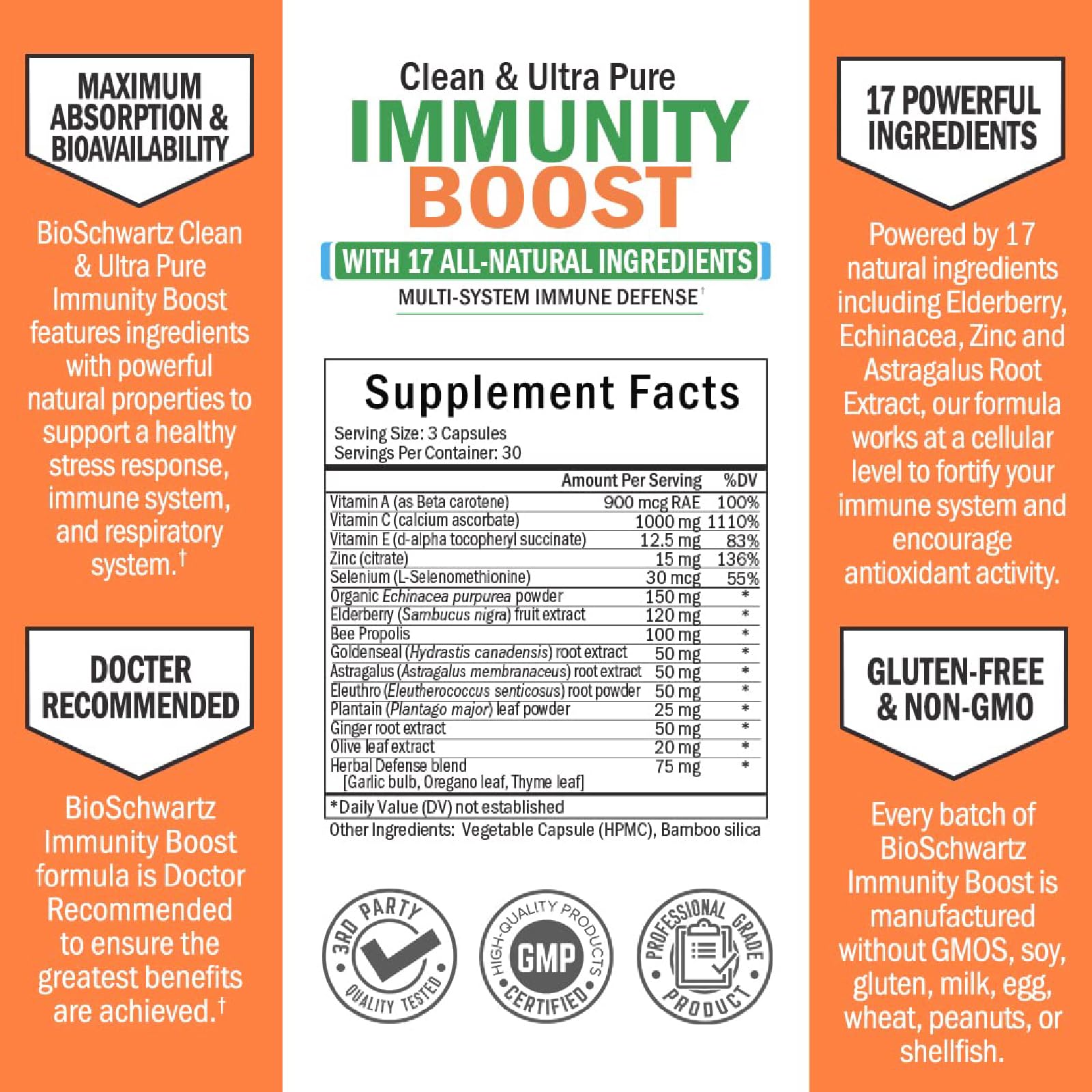 BioSchwartz Immune Support Supplement | Vitamin C, Zinc & Elderberry