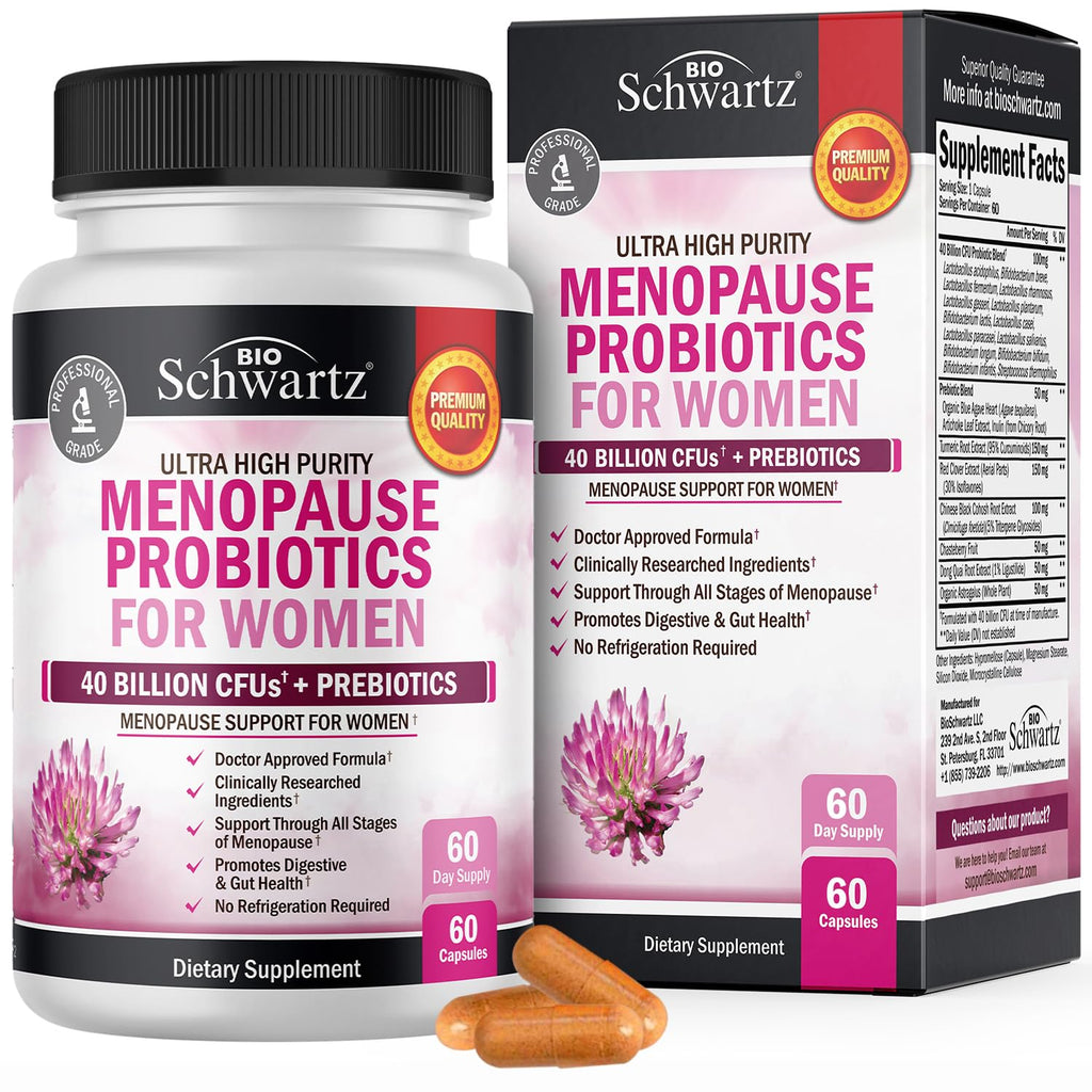 BioSchwartz Menopause Probiotics – 40B CFU, 60 Capsules, Non-GMO | Supports Balance & Comfort