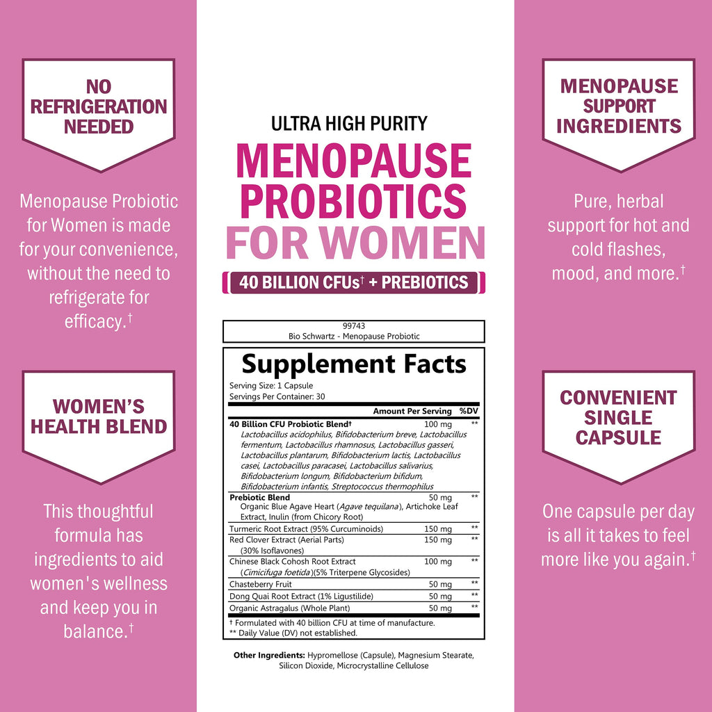 BioSchwartz Menopause Probiotics - 40 Billion CFU for Women | 30 Servings, Non-GMO