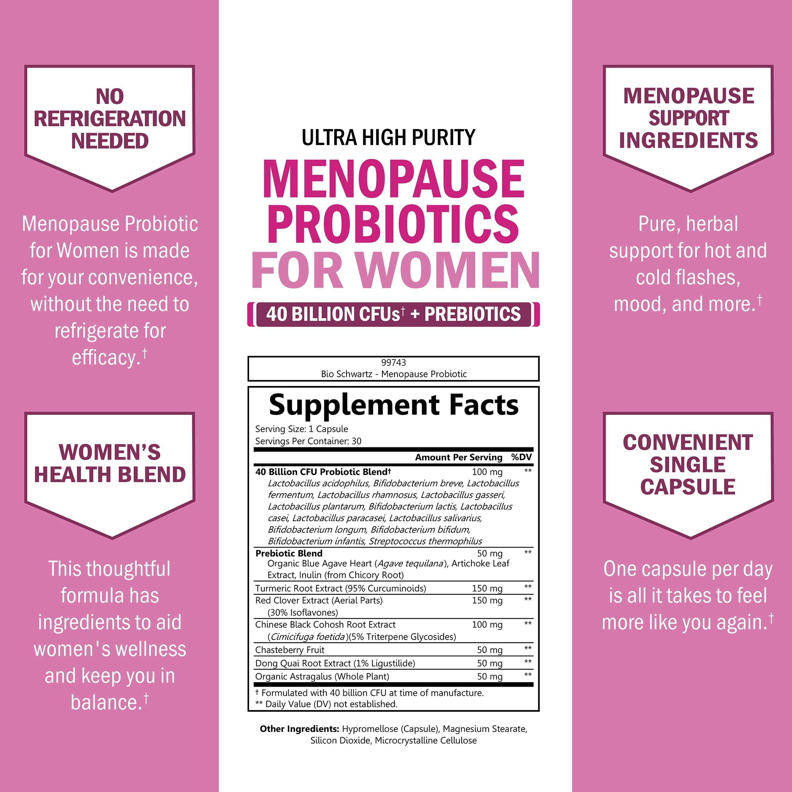 BioSchwartz Menopause Probiotics - 40 Billion CFU for Women | 30 Servings, Non-GMO