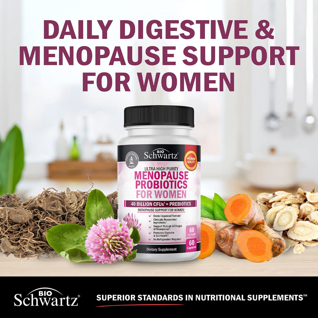 BioSchwartz Menopause Probiotics – 40B CFU, 60 Capsules, Non-GMO | Supports Balance & Comfort