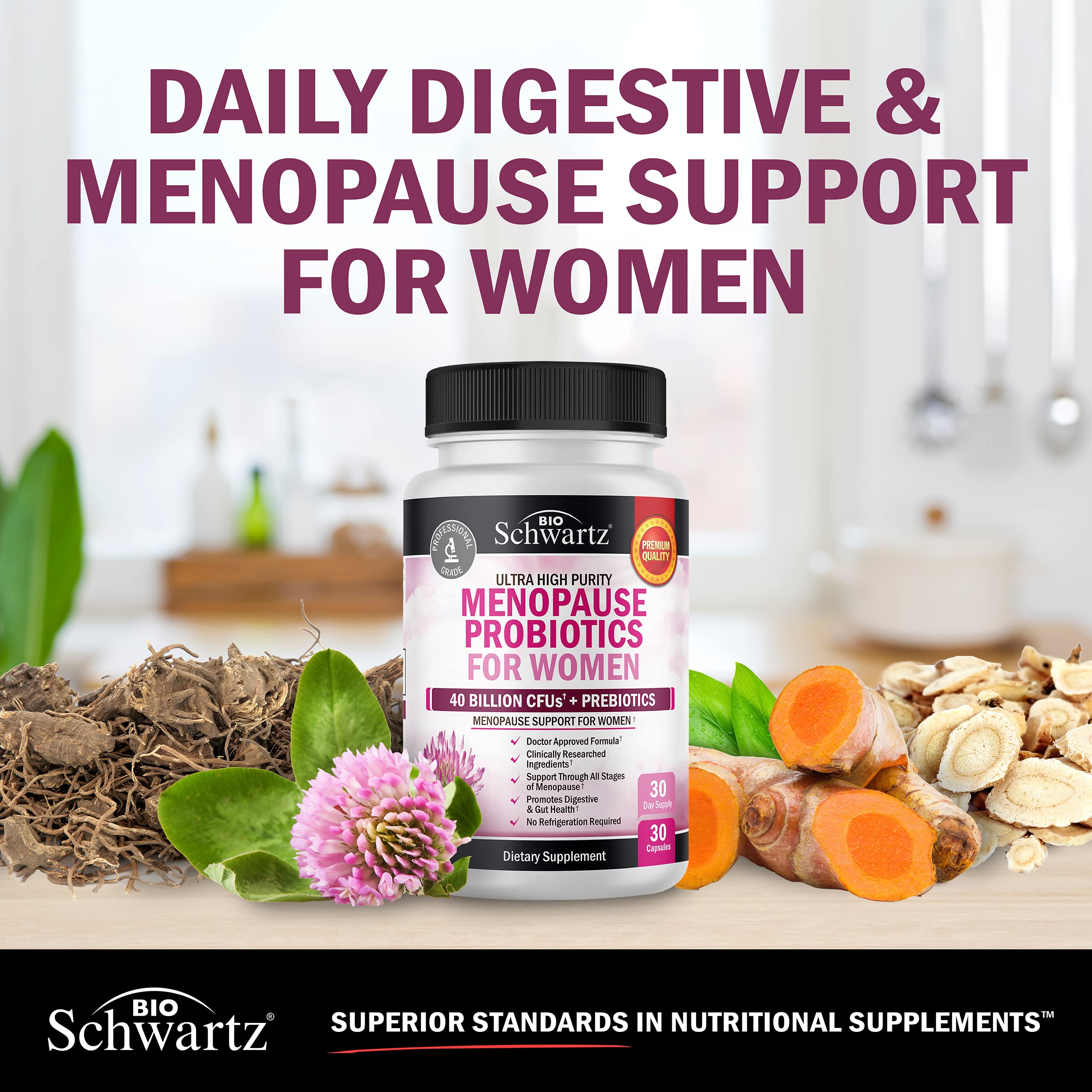 BioSchwartz Menopause Probiotics - 40 Billion CFU for Women | 30 Servings, Non-GMO