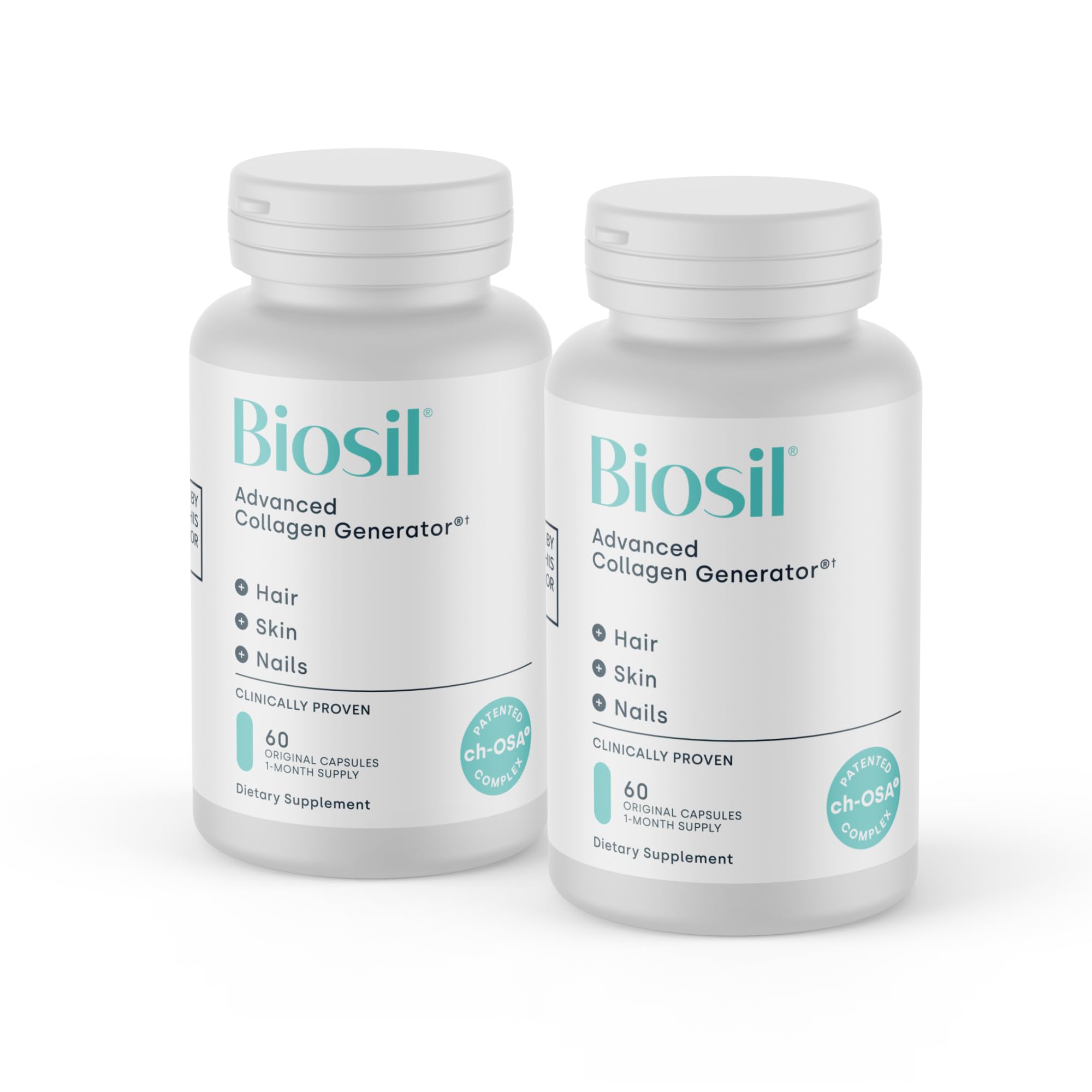 Biosil Collagen Booster Supplement – 2-Pack, 60 Capsules Each – Patented ch-OSA Activator for Skin, Hair & Nails