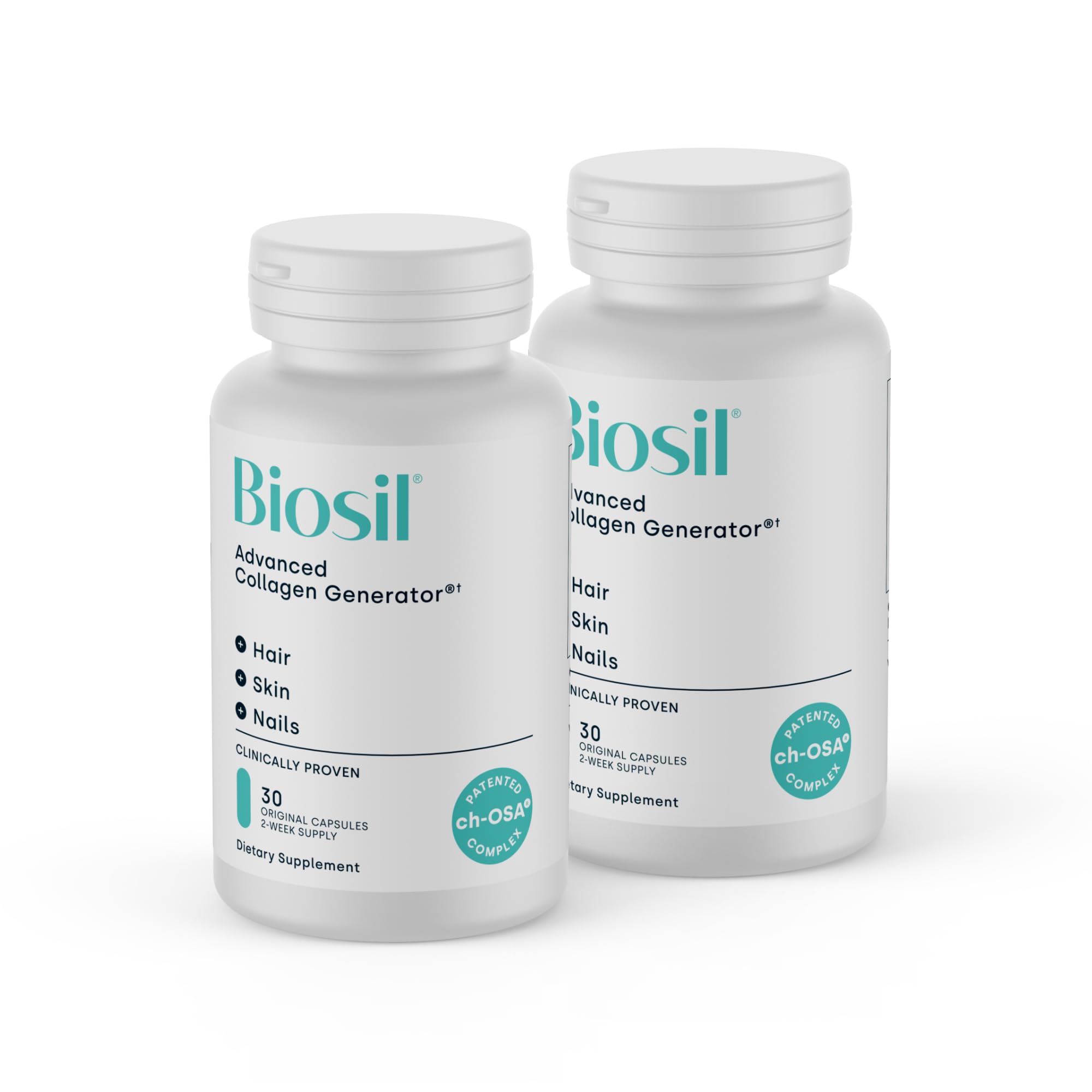 Biosil Collagen Booster Supplement – 2x 30-Count Capsules | Patented ch-OSA Activator for Skin, Hair & Nails