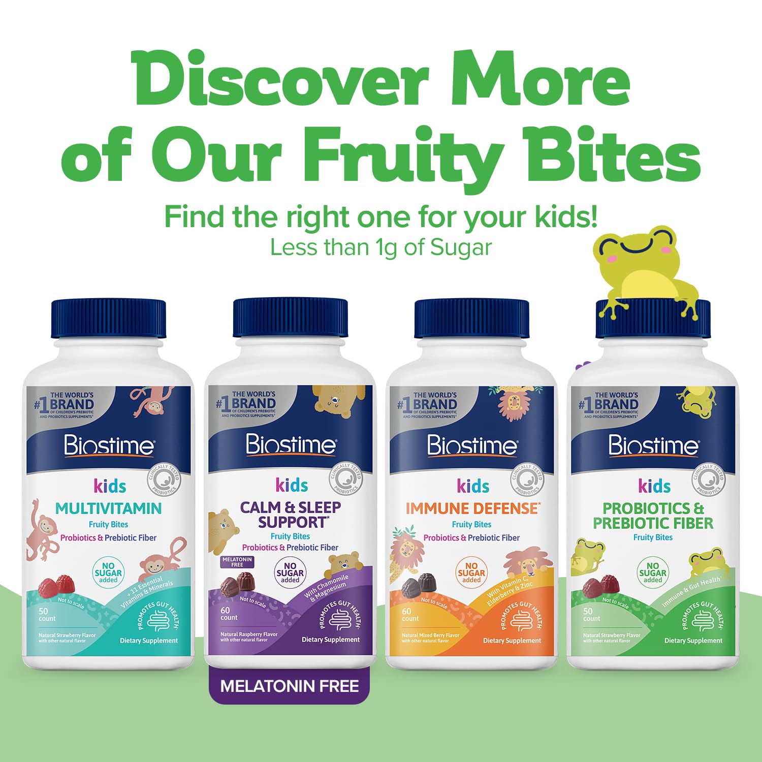 Biostime Kids Prebiotic & Probiotic Gummies (Ages 4+) | Probiotics for Kids | Includes 2 Billion CFU to Support Digestive Health| No added sugar Fruity Bites | Free from Top 9 Allergens |50 Count