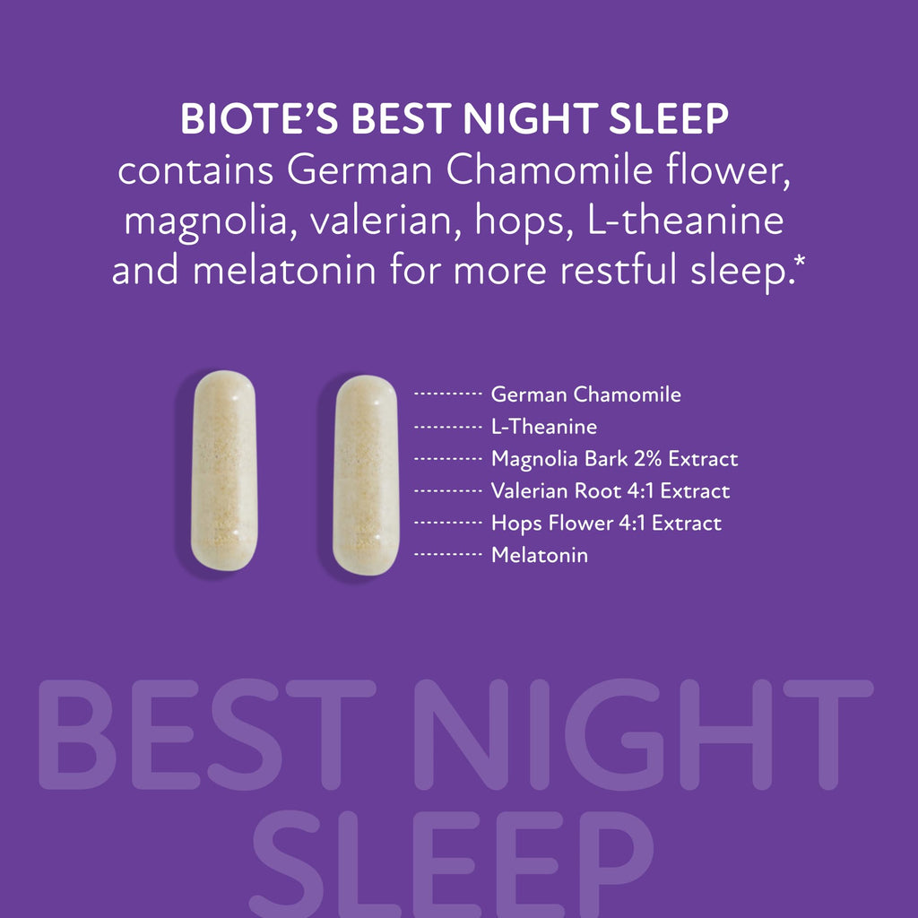 Biote Nutraceuticals Best Night's Sleep - Restfulness and Awake Refreshed (60 Capsules)