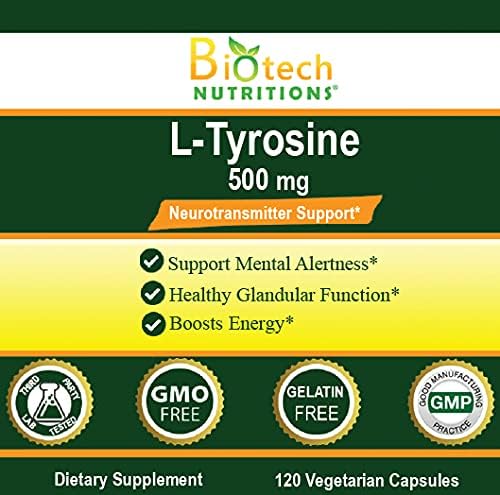 Biotech Nutritions L-Tyrosine 500 mg – 120 Veggie Capsules | Made in USA, Non-GMO, Gelatin Free