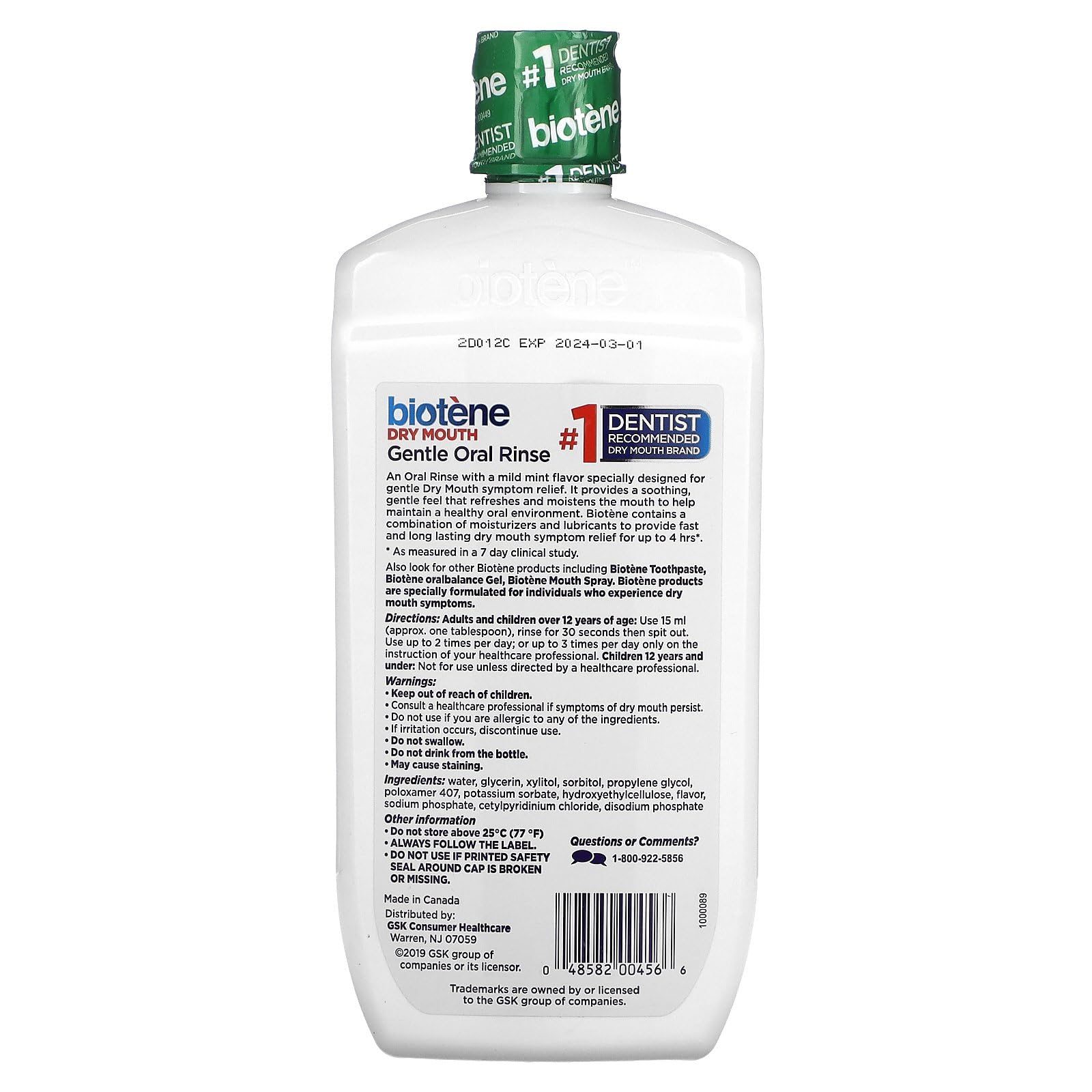 Biotene Mild Mint Moisturizing Gentle Oral Rinse – Alcohol-Free Dry Mouth Solution, 16 oz